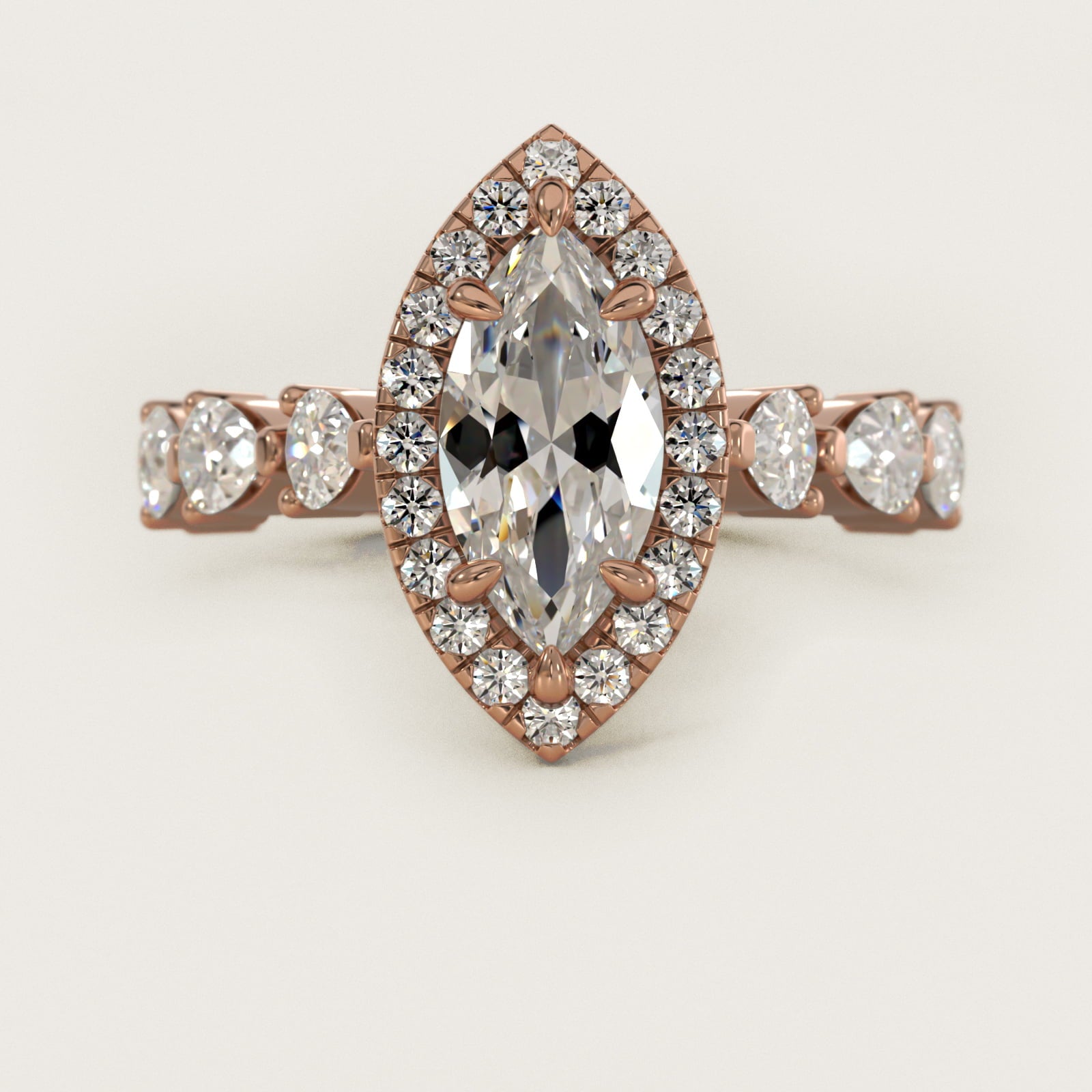 Fancy Pear Halo Engagement Ring in 14k Rose Gold - Marquise Center