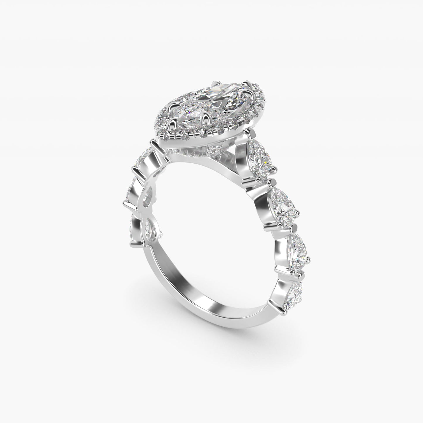 Fancy Pear Halo Engagement Ring in 14k White Gold - Marquise Center