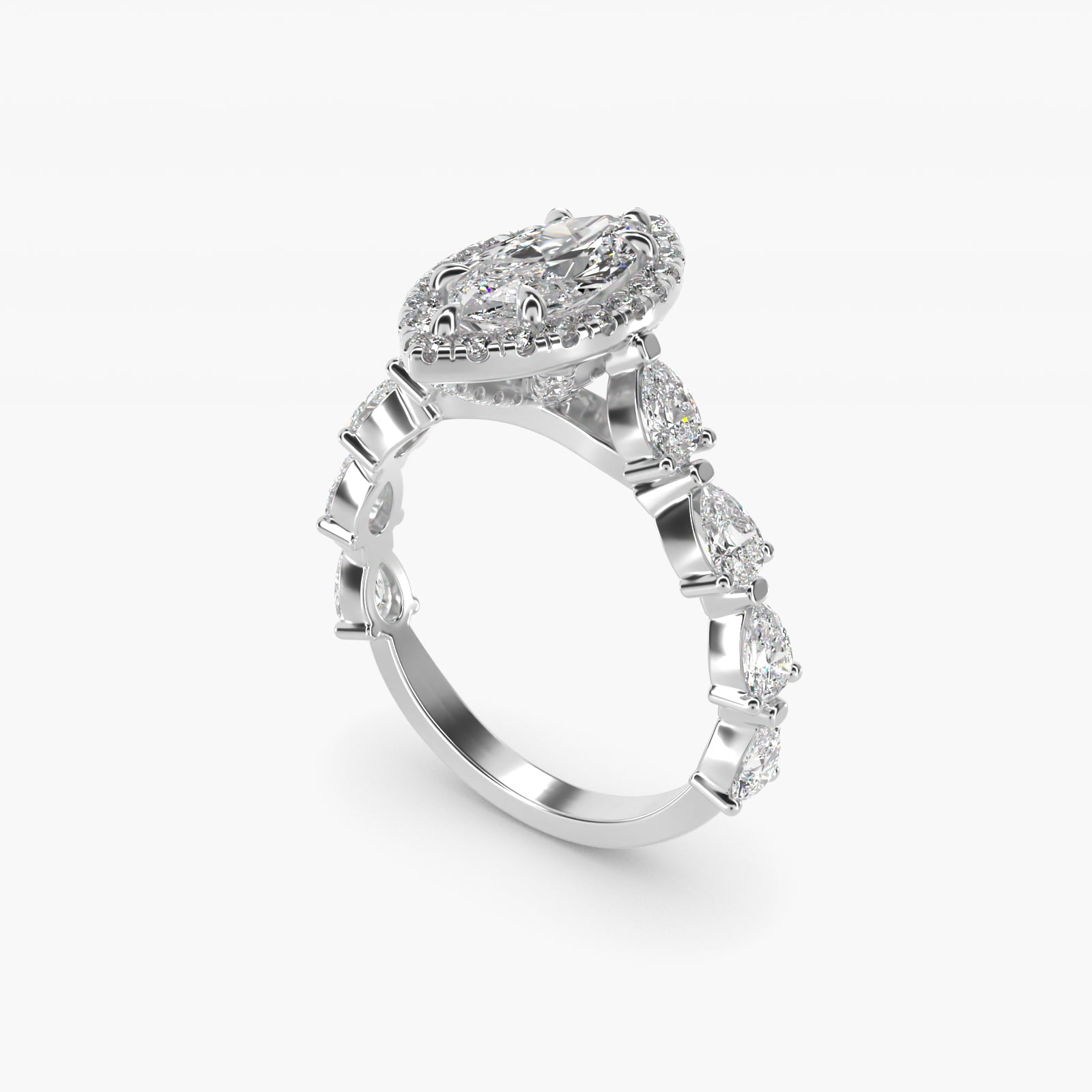Fancy Pear Halo Engagement Ring in 14k White Gold - Marquise Center