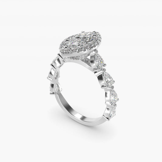 Fancy Pear Halo Engagement Ring in 14k White Gold - Marquise Center