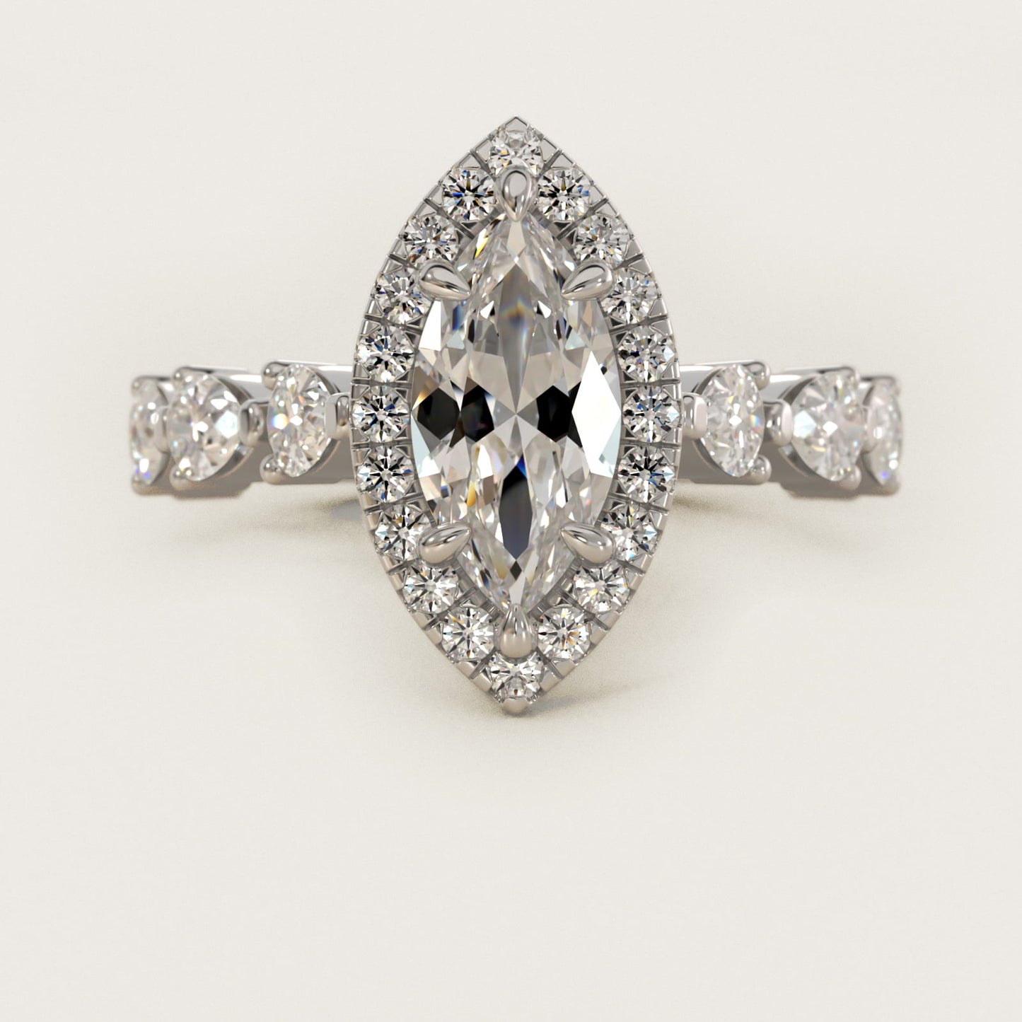Fancy Pear Halo Engagement Ring in 14k White Gold - Marquise Center