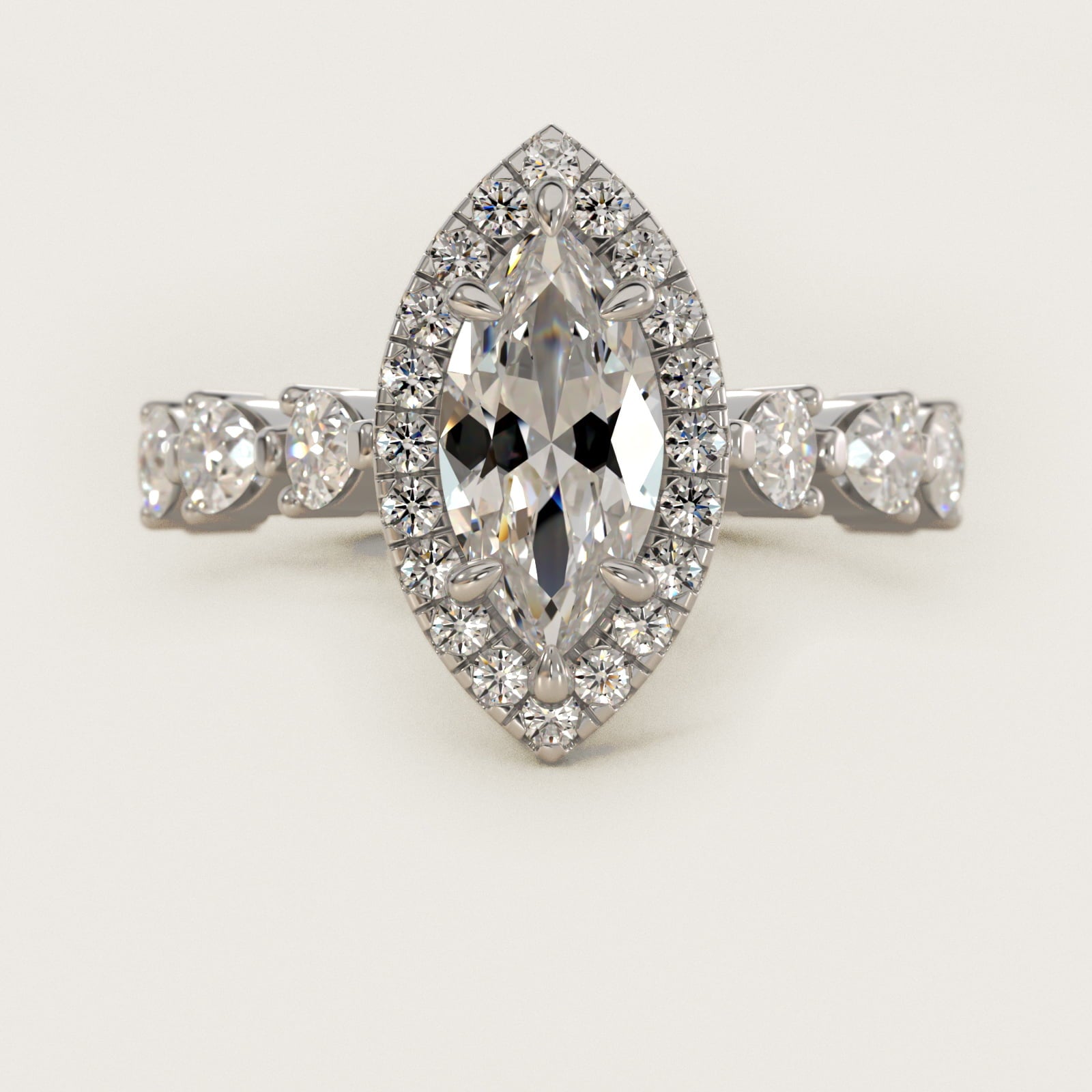 Fancy Pear Halo Engagement Ring in 14k White Gold - Marquise Center