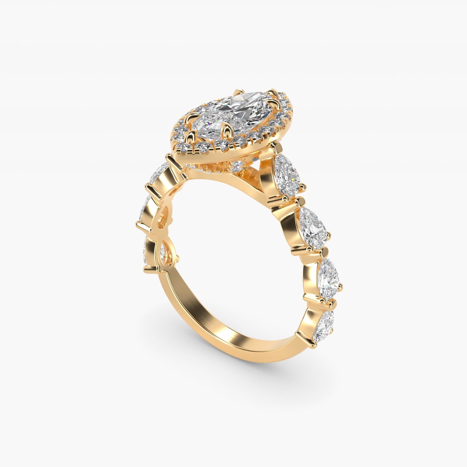 Fancy Pear Halo Engagement Ring in 18k Yellow Gold - Marquise Center