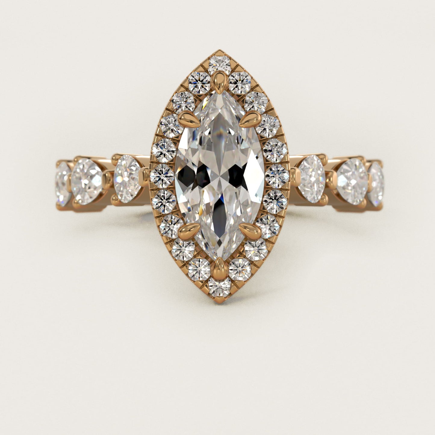 Fancy Pear Halo Engagement Ring in 14k Yellow Gold - Marquise Center
