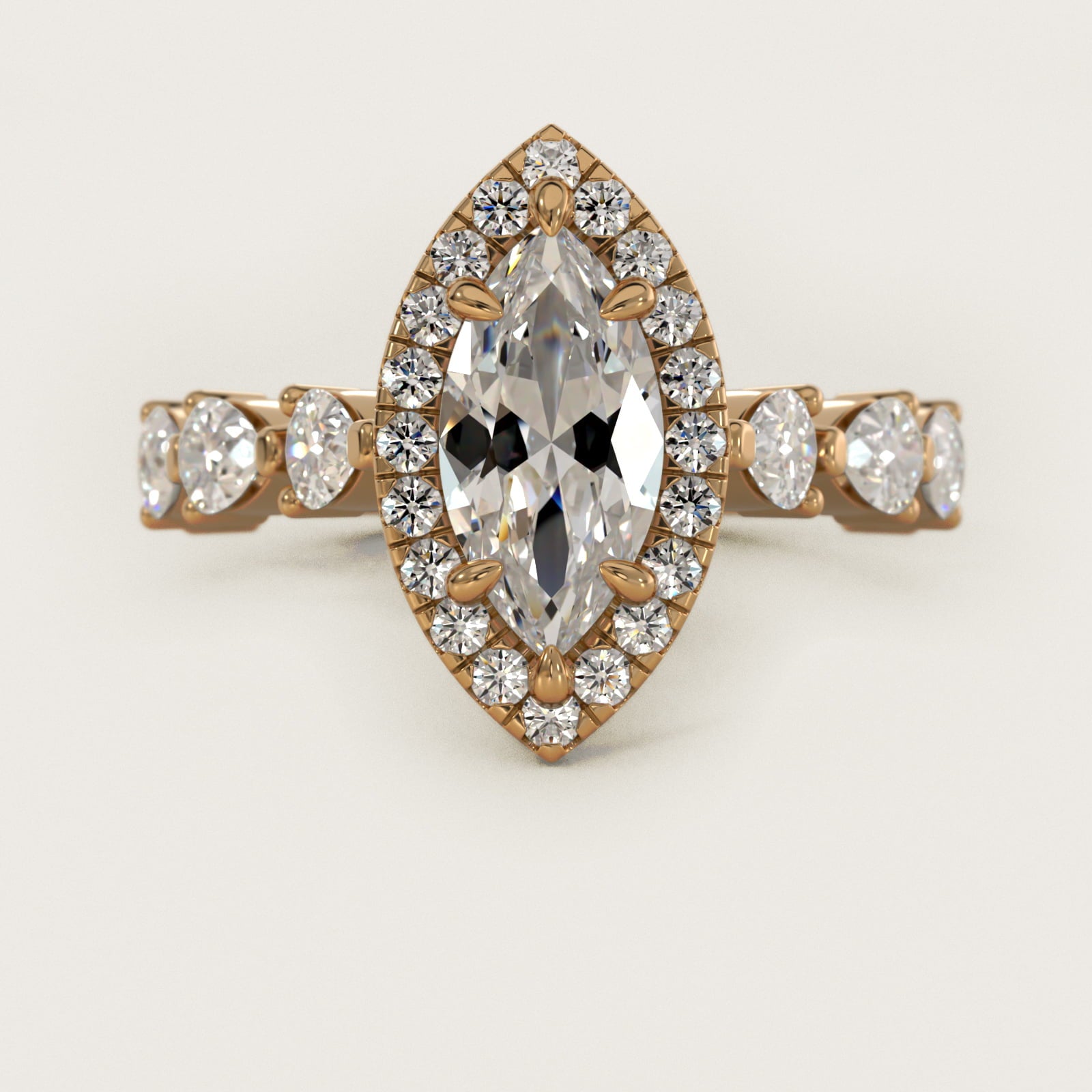 Fancy Pear Halo Engagement Ring in 14k Yellow Gold - Marquise Center