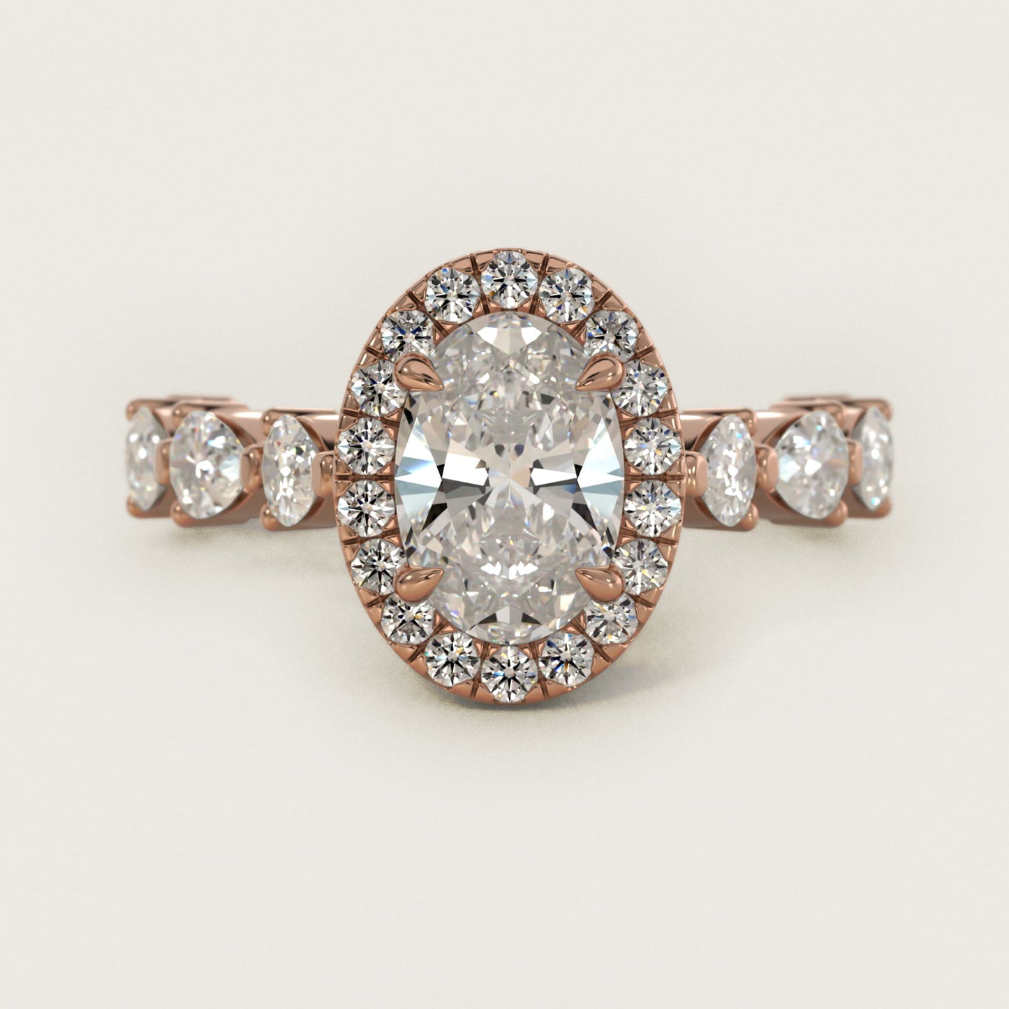 Fancy Pear Halo Engagement Ring in 14k Rose Gold - Oval Center