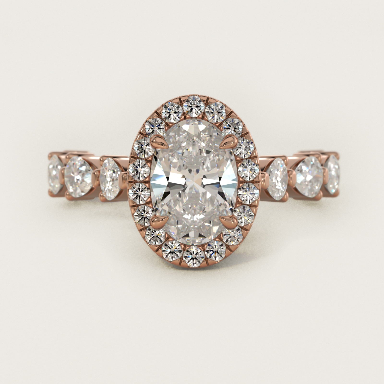 Fancy Pear Halo Engagement Ring in 14k Rose Gold - Oval Center