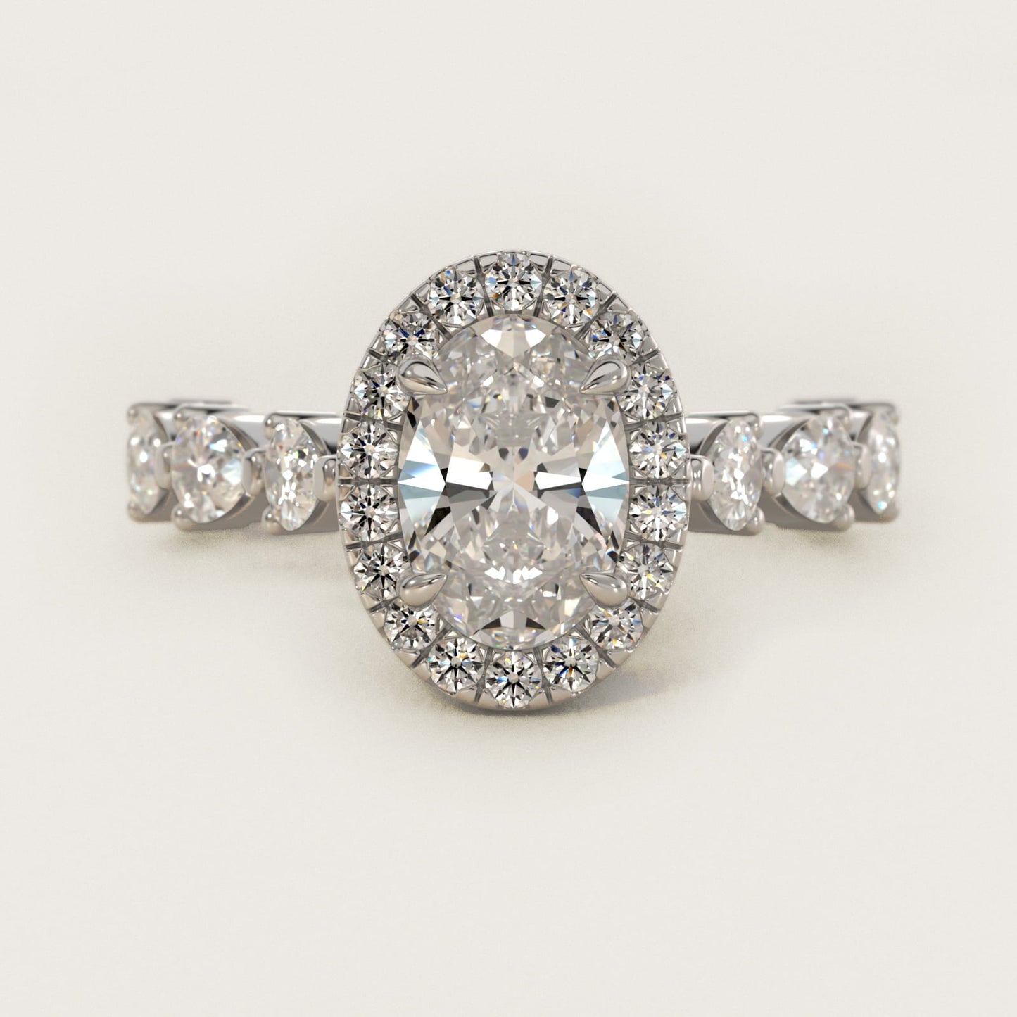 Fancy Pear Halo Engagement Ring in 14k White Gold - Oval Center
