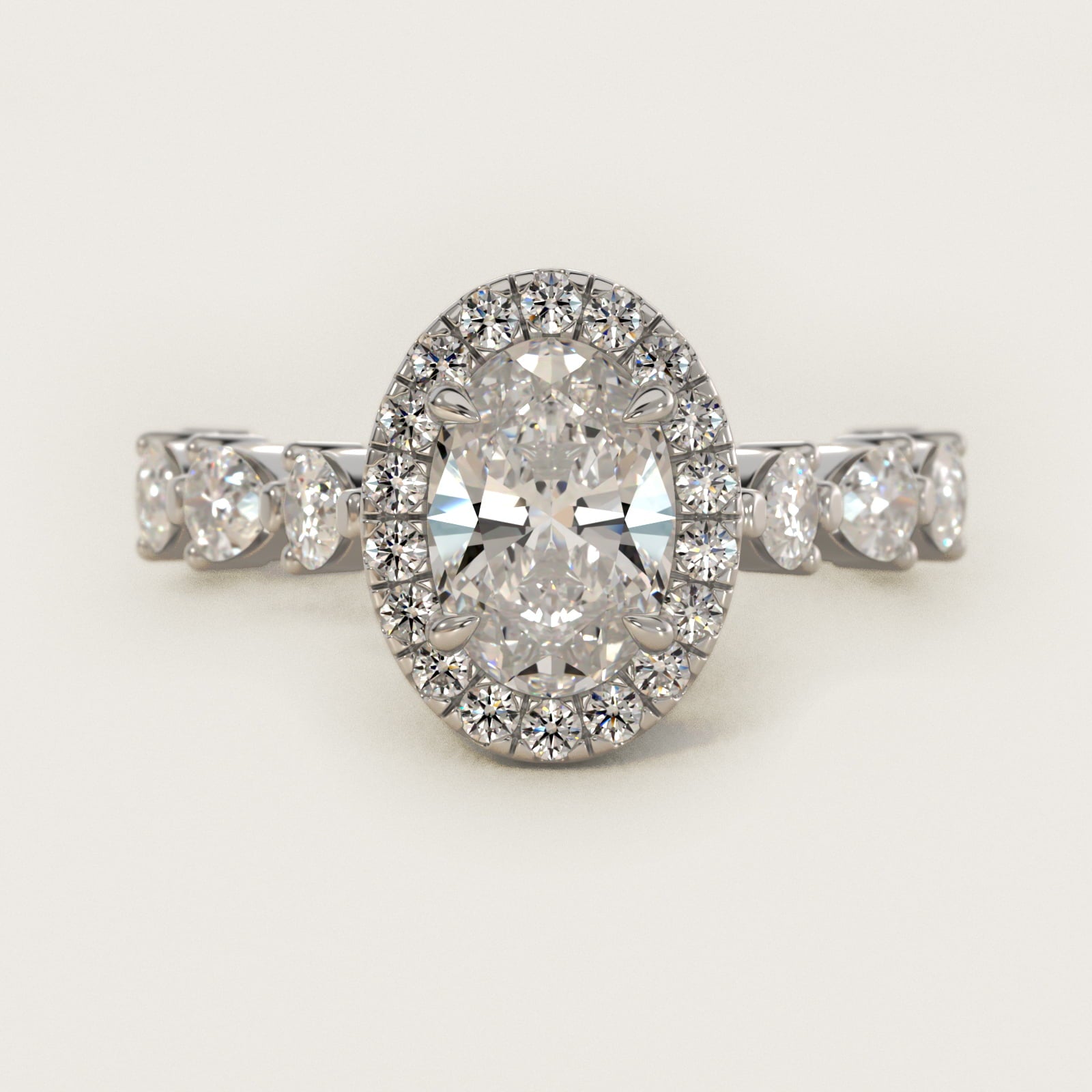 Fancy Pear Halo Engagement Ring in 14k White Gold - Oval Center