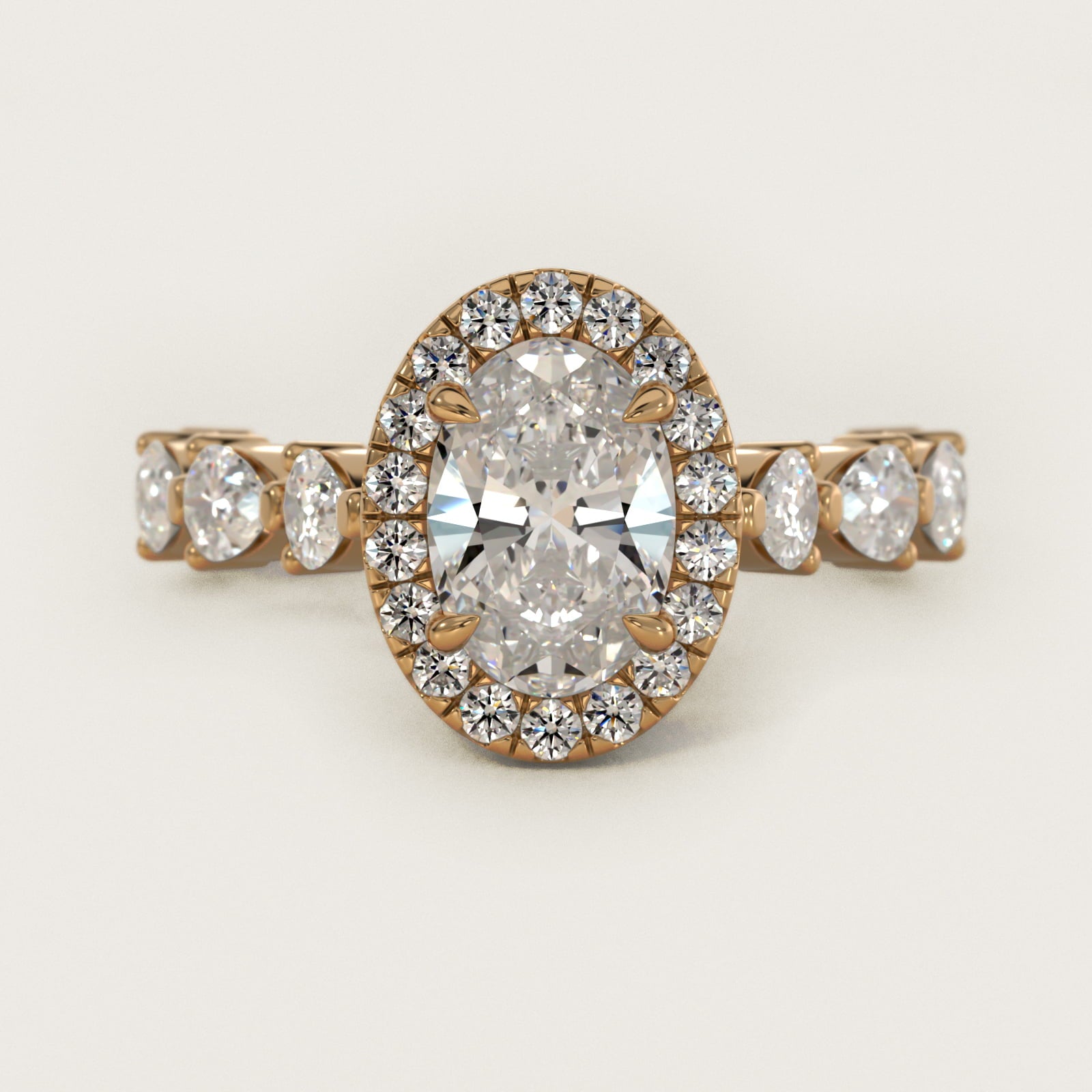 Fancy Pear Halo Engagement Ring in 14k Yellow Gold - Oval Center