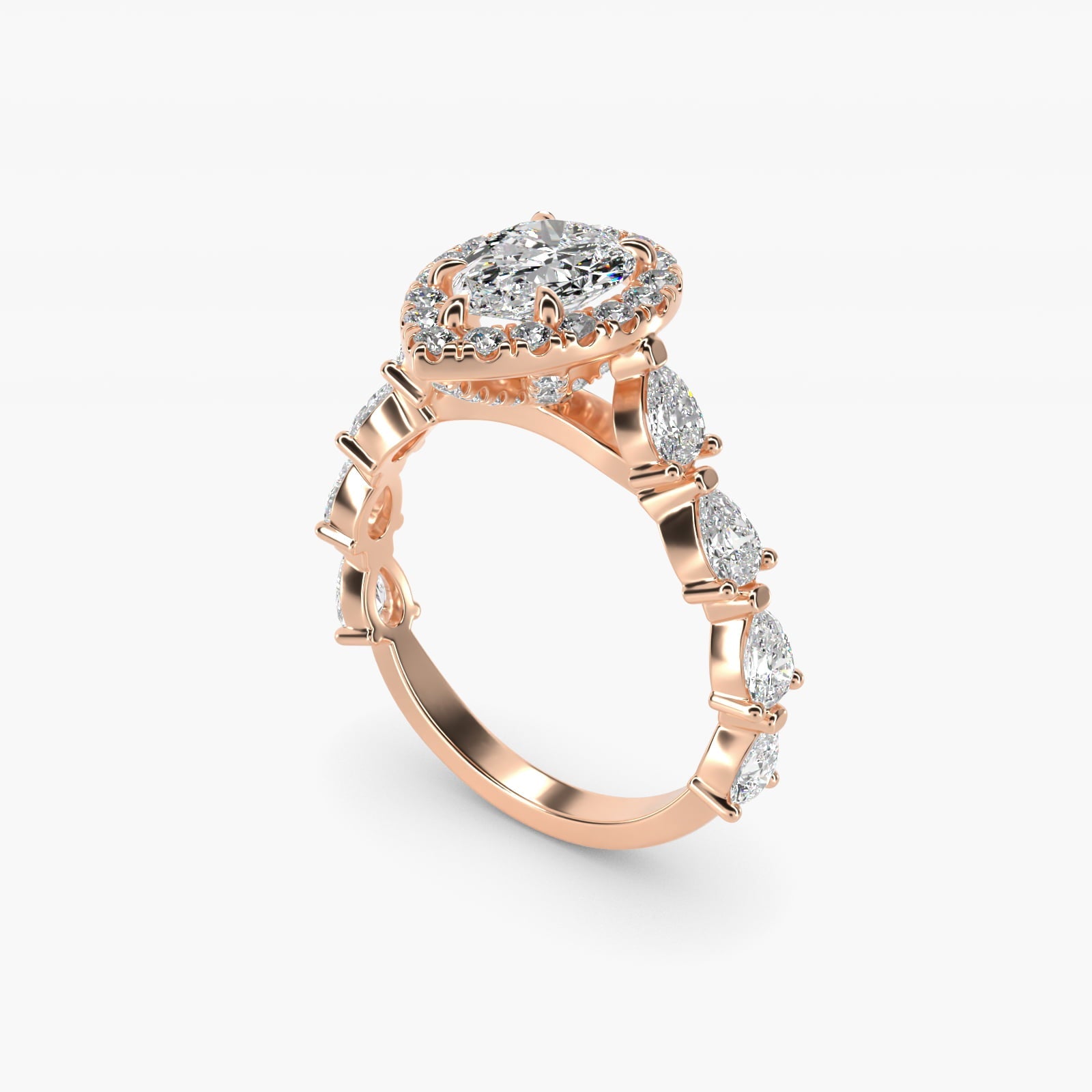 Fancy Pear Halo Engagement Ring in 18k Rose Gold - Pear Center