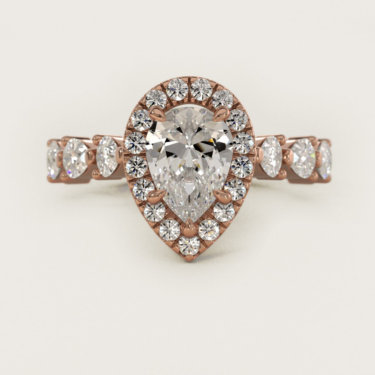 Fancy Pear Halo Engagement Ring in 14k Rose Gold - Pear Center