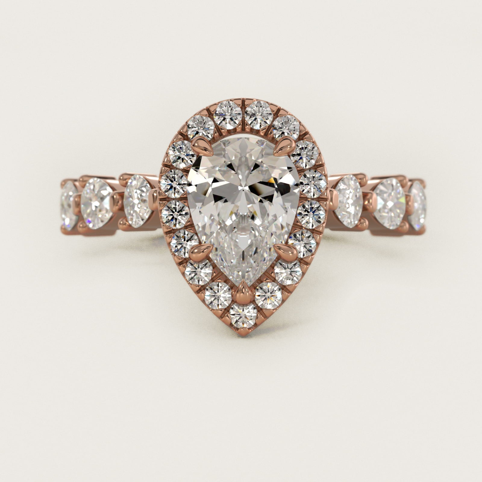 Fancy Pear Halo Engagement Ring in 14k Rose Gold - Pear Center