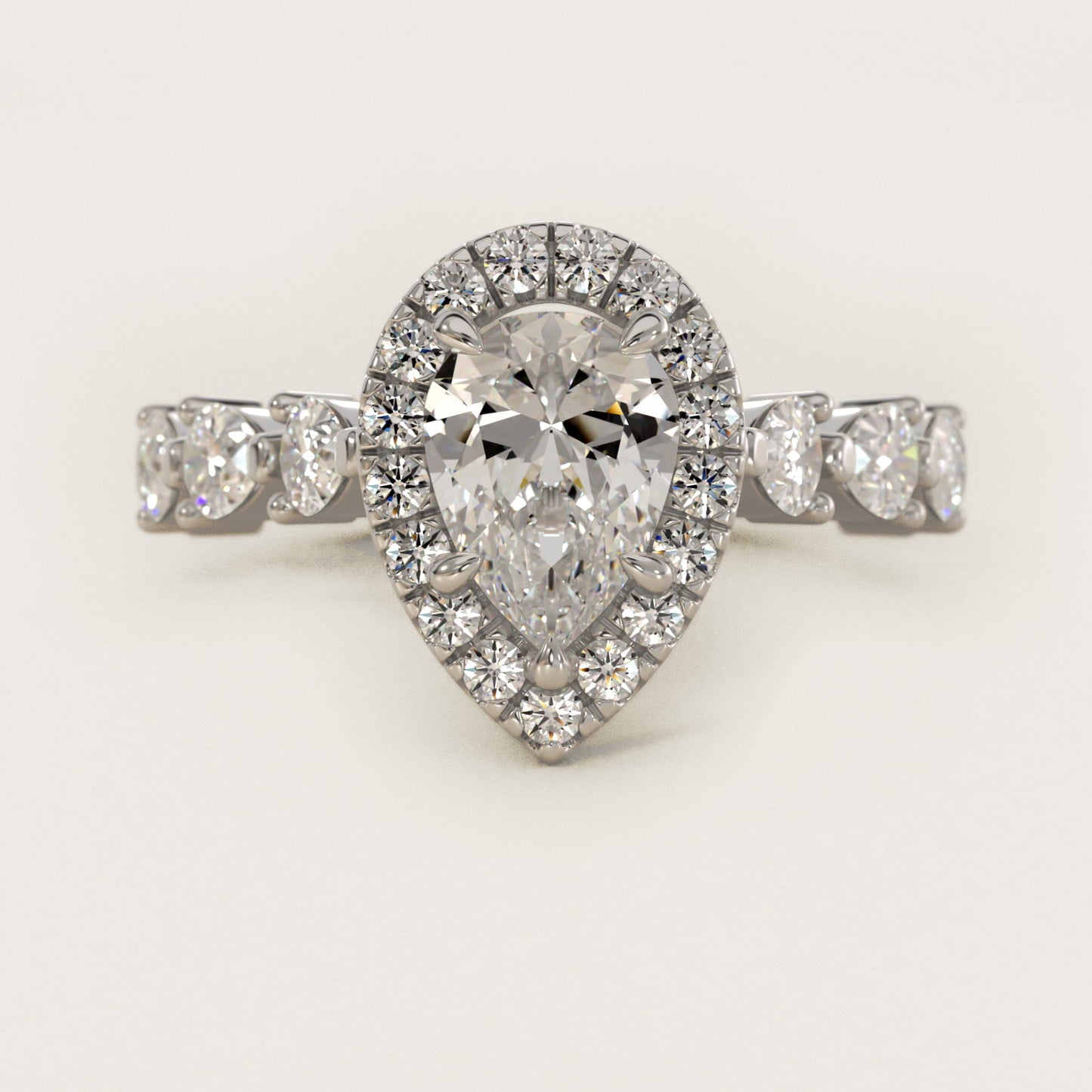 Fancy Pear Halo Engagement Ring in 14k White Gold - Pear Center