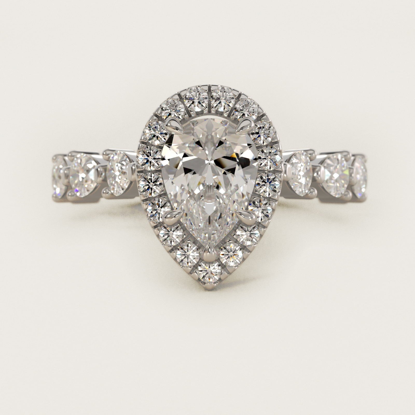Fancy Pear Halo Engagement Ring in 14k White Gold - Pear Center