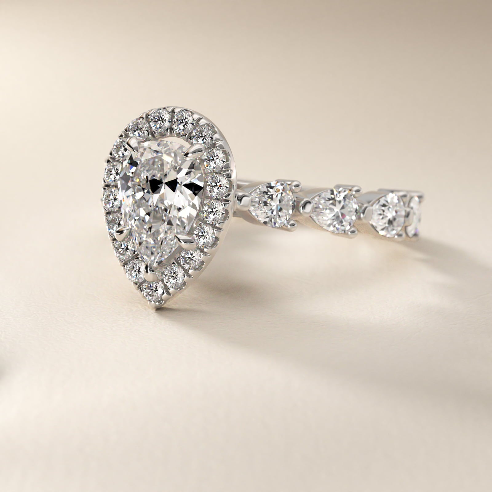 Fancy Pear Halo Engagement Ring in 14k White Gold - Pear Center