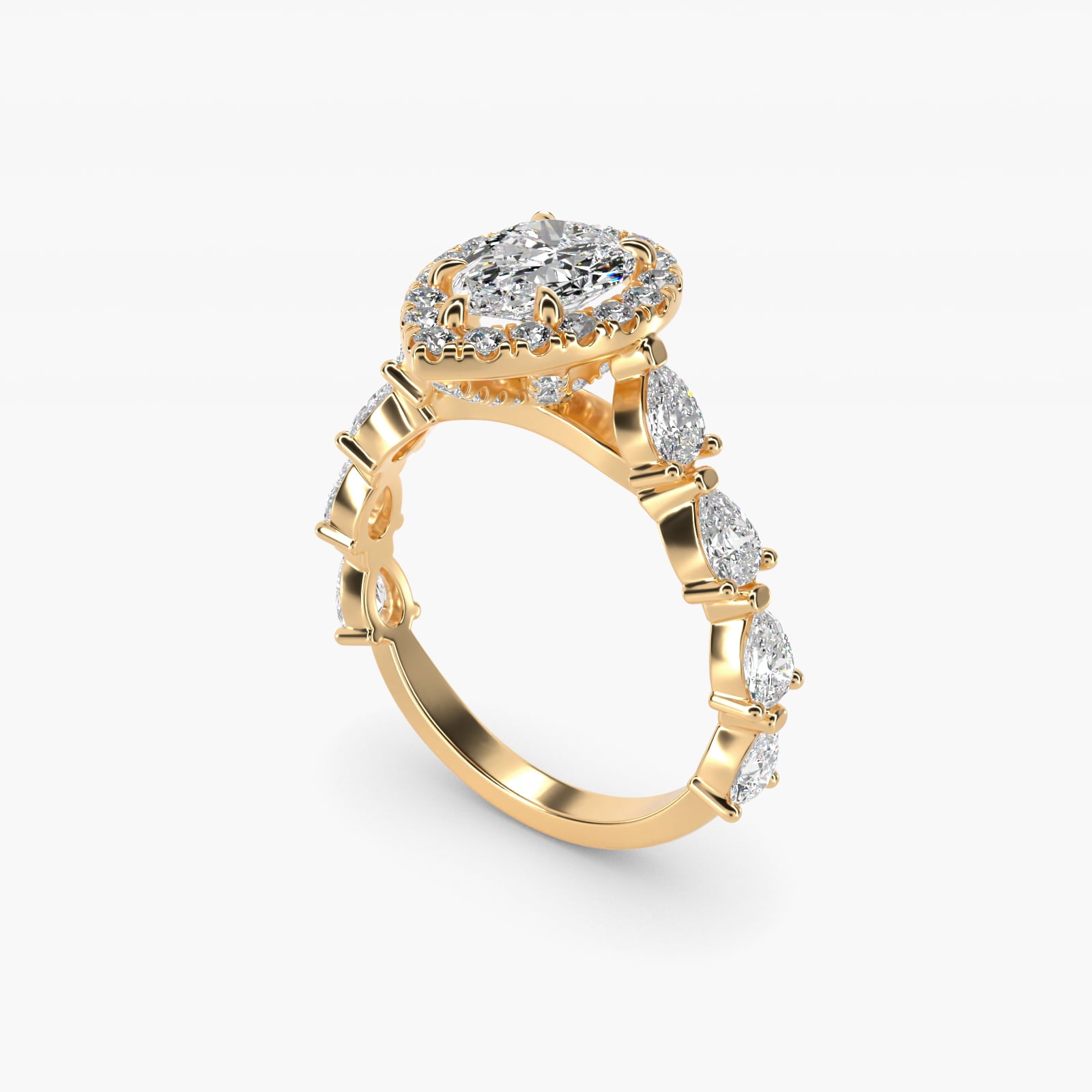 Fancy Pear Halo Engagement Ring in 14k Yellow Gold - Pear Center