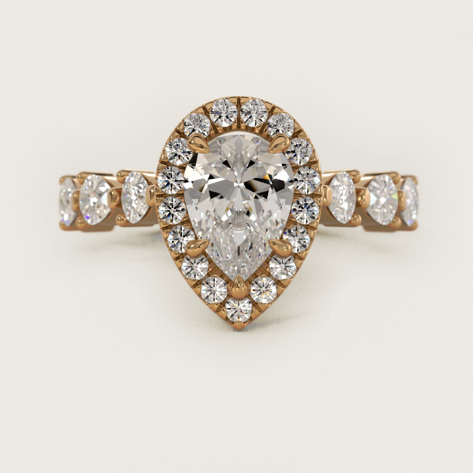 Fancy Pear Halo Engagement Ring in 14k Yellow Gold - Pear Center