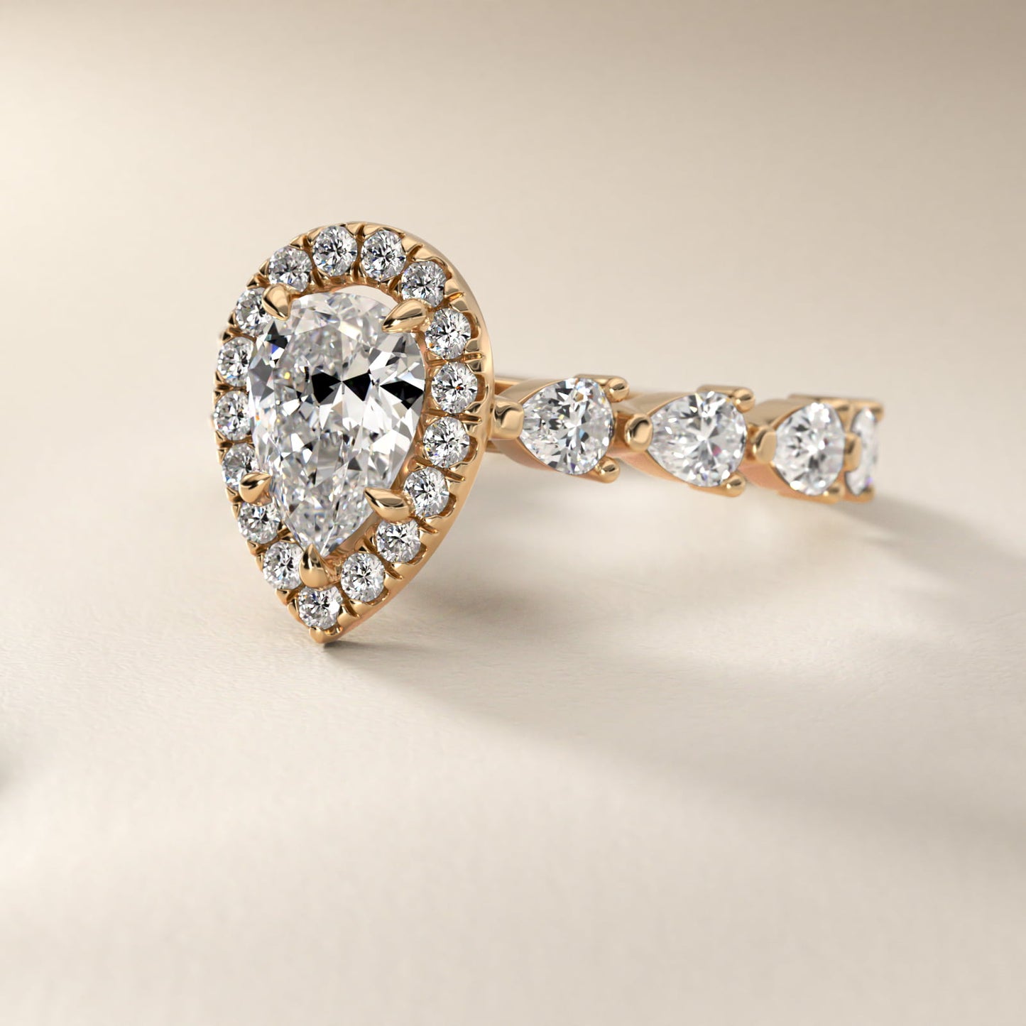 Fancy Pear Halo Engagement Ring in 14k Yellow Gold - Pear Center
