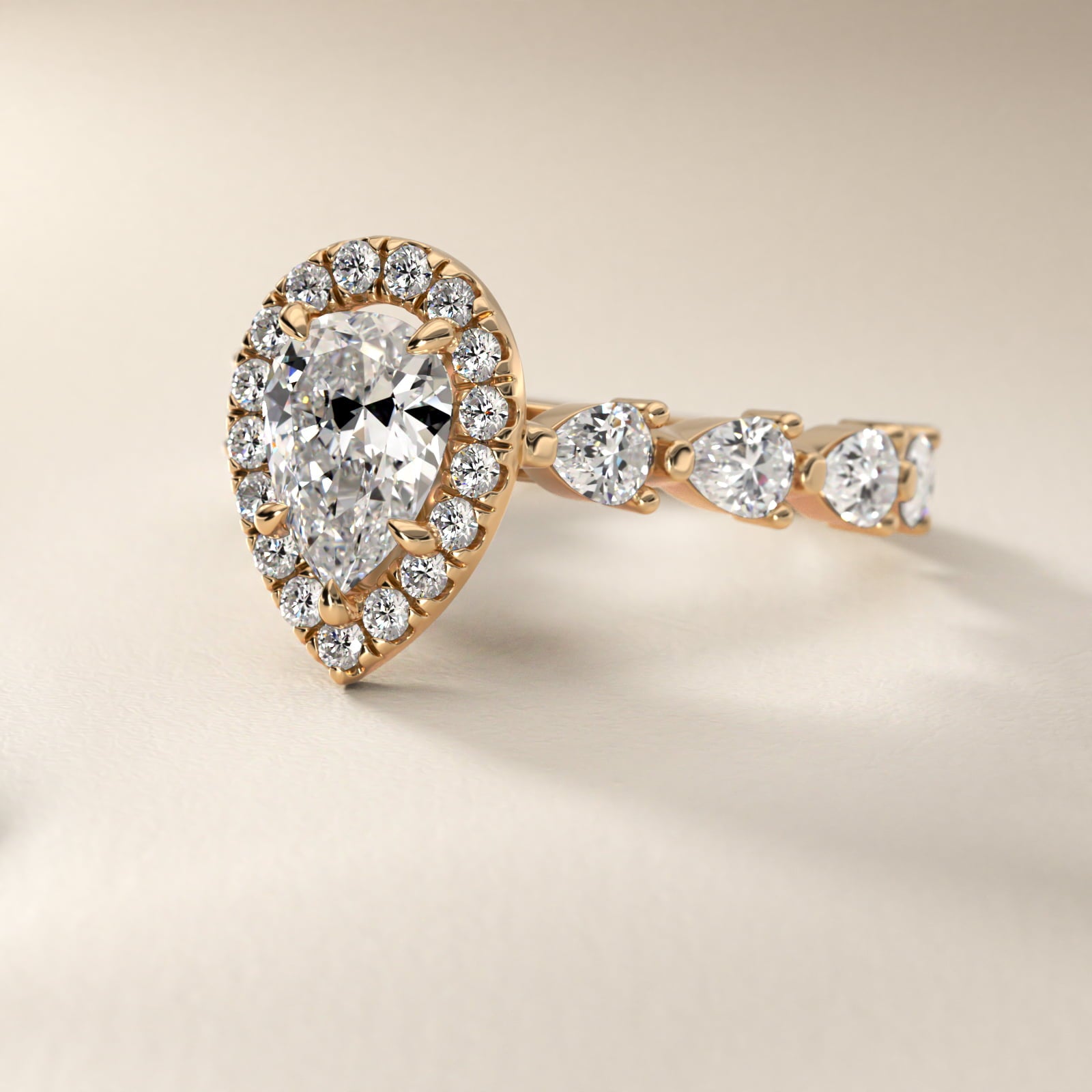Fancy Pear Halo Engagement Ring in 14k Yellow Gold - Pear Center