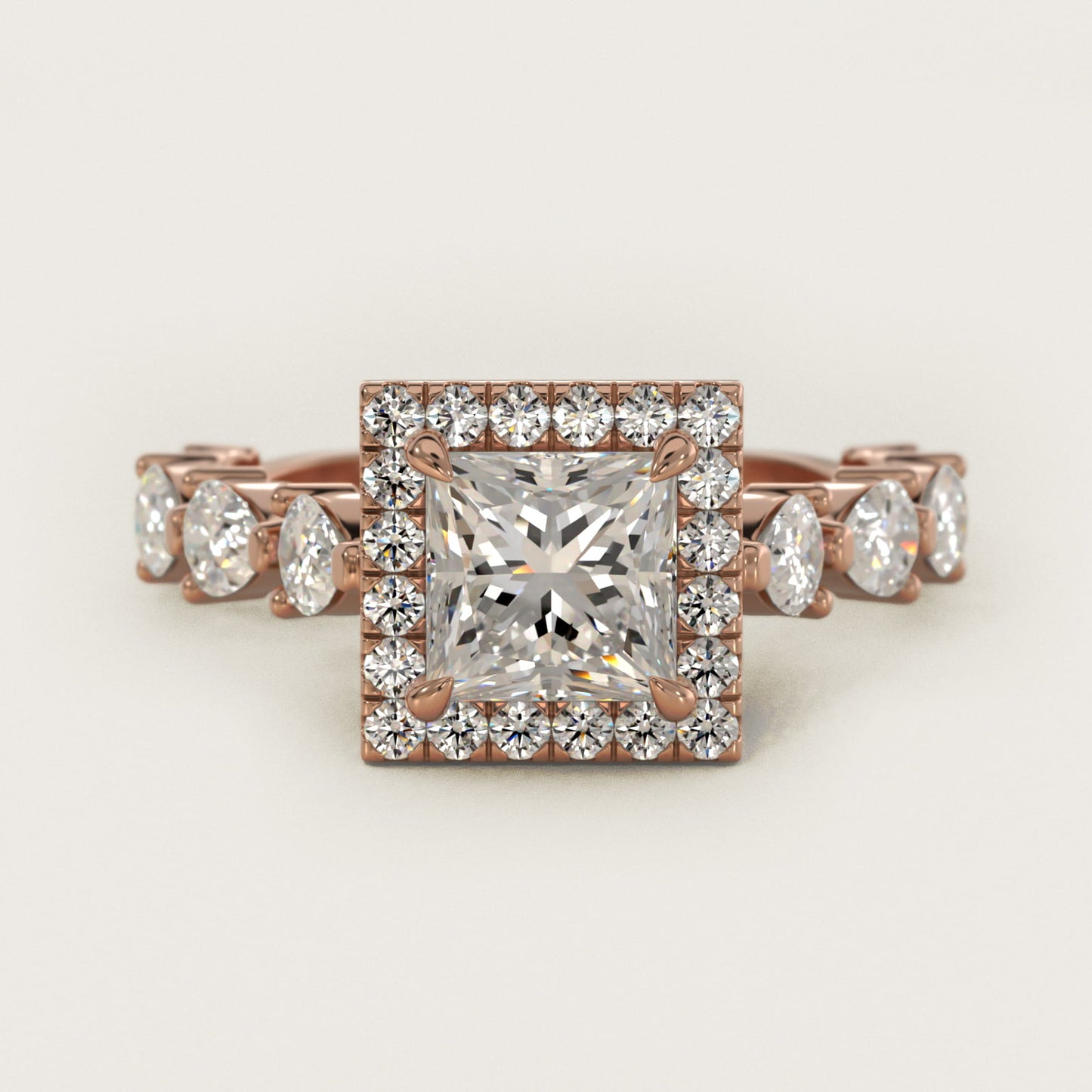Fancy Pear Halo Engagement Ring in 14k Rose Gold - Princess Center
