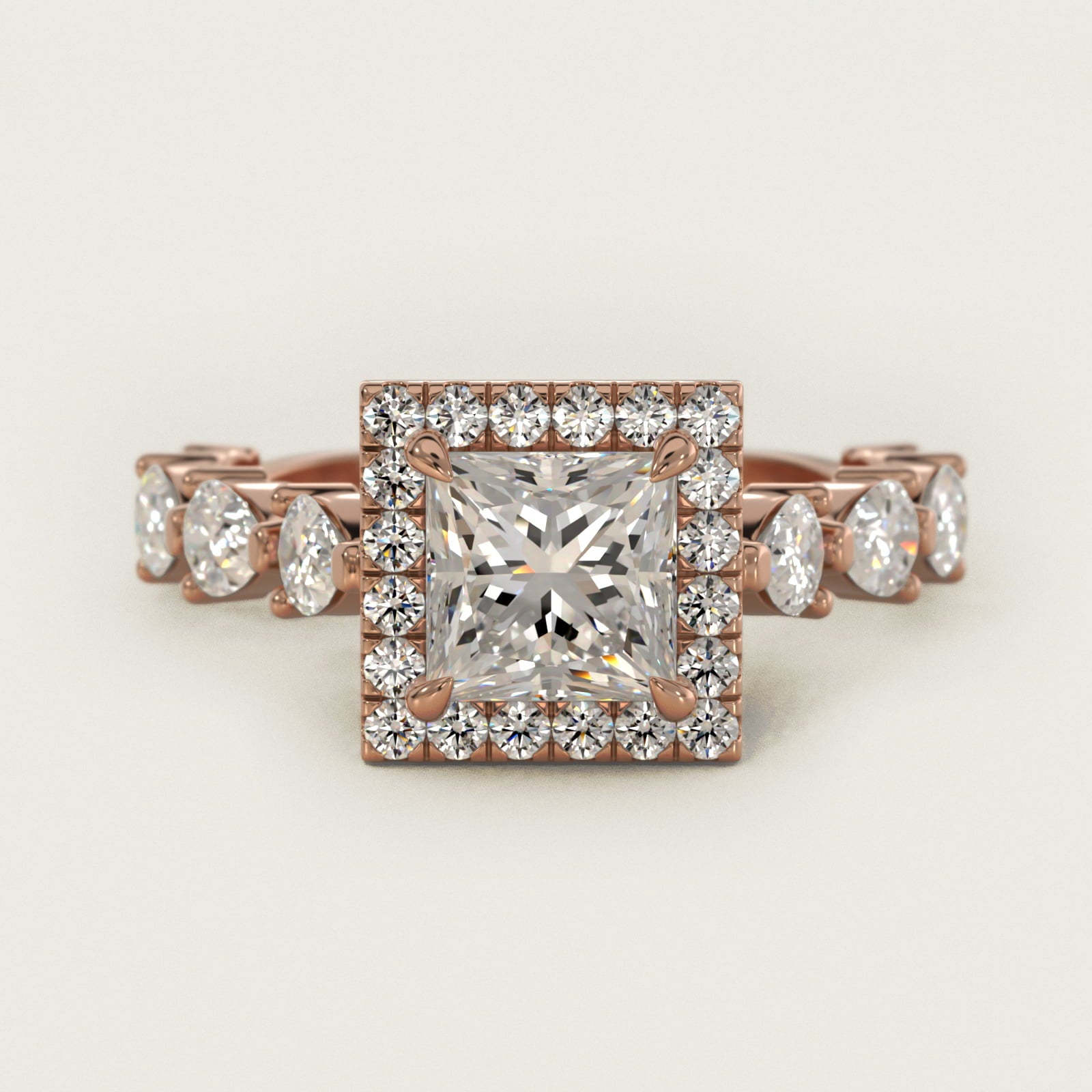 Fancy Pear Halo Engagement Ring in 14k Rose Gold - Princess Center