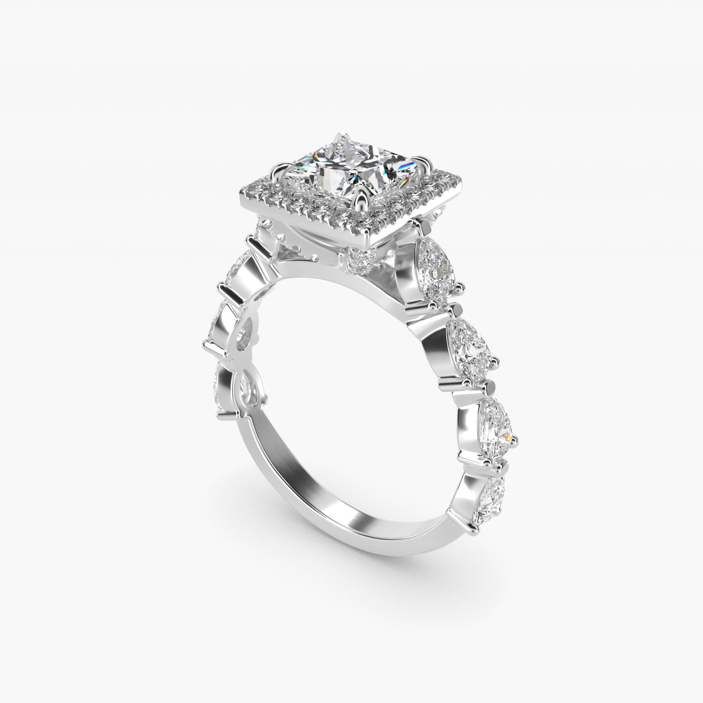 Fancy Pear Halo Engagement Ring in 14k White Gold - Princess Center