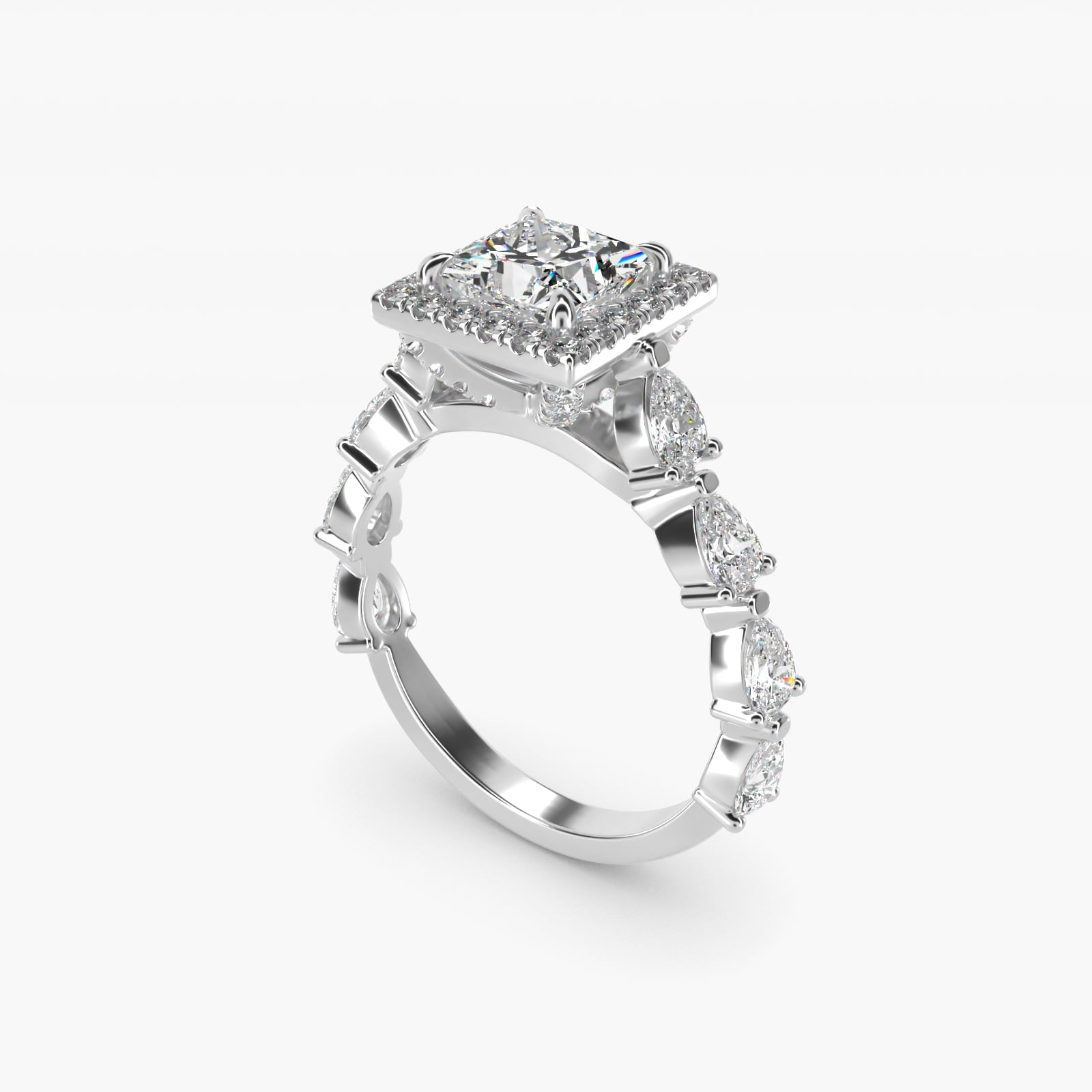 Fancy Pear Halo Engagement Ring in 14k White Gold - Princess Center