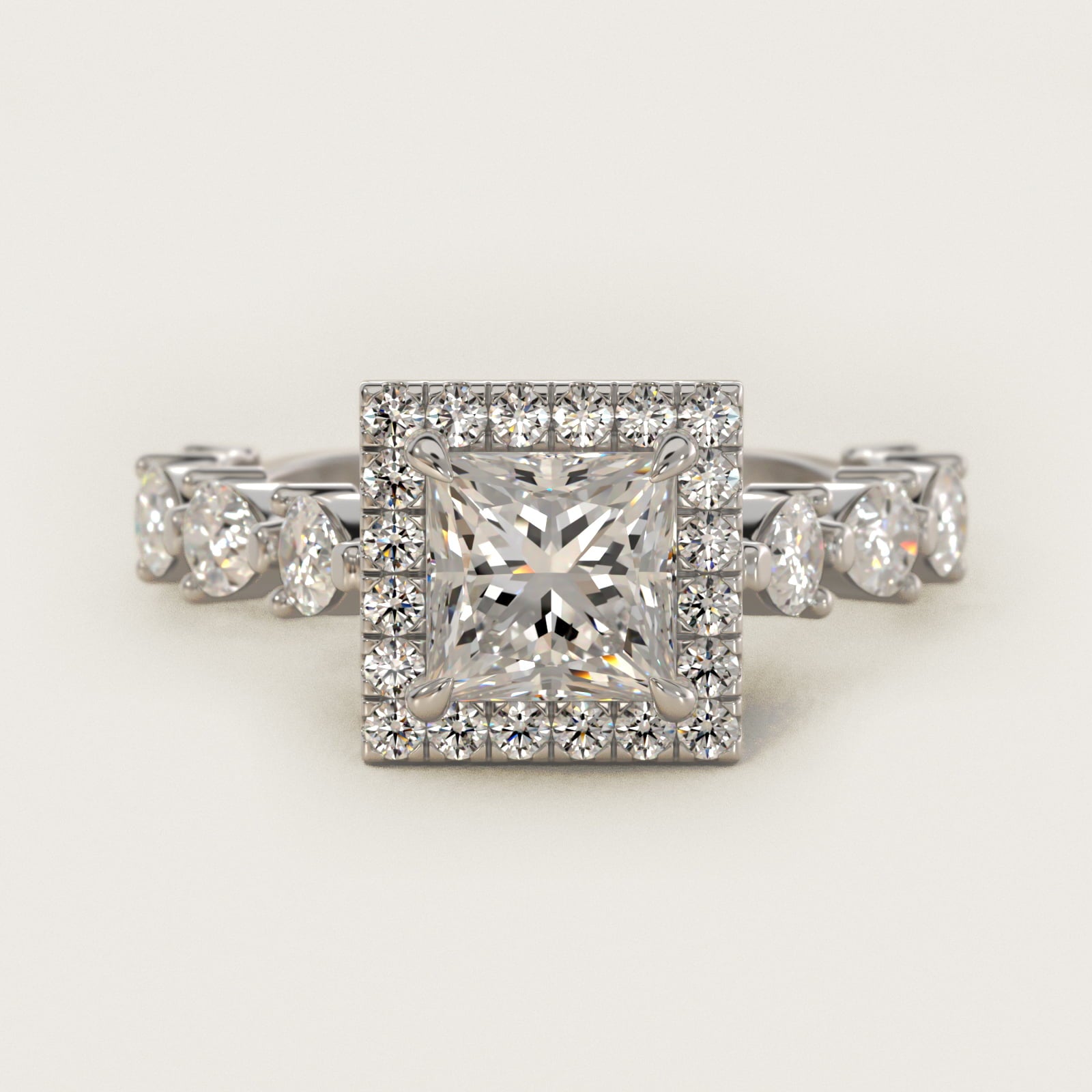 Fancy Pear Halo Engagement Ring in 14k White Gold - Princess Center
