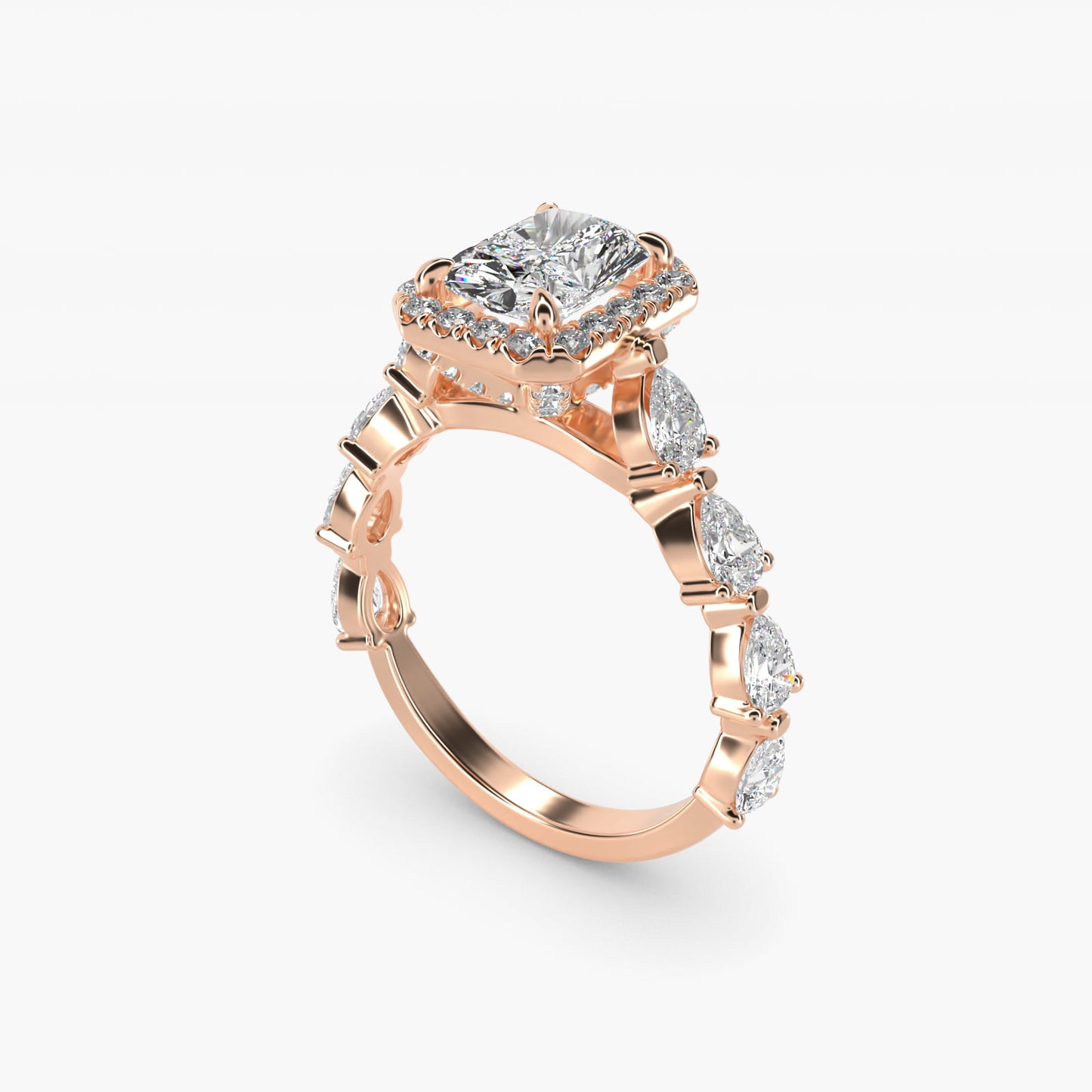 Fancy Pear Halo Engagement Ring in 14k Rose Gold - Radiant Center