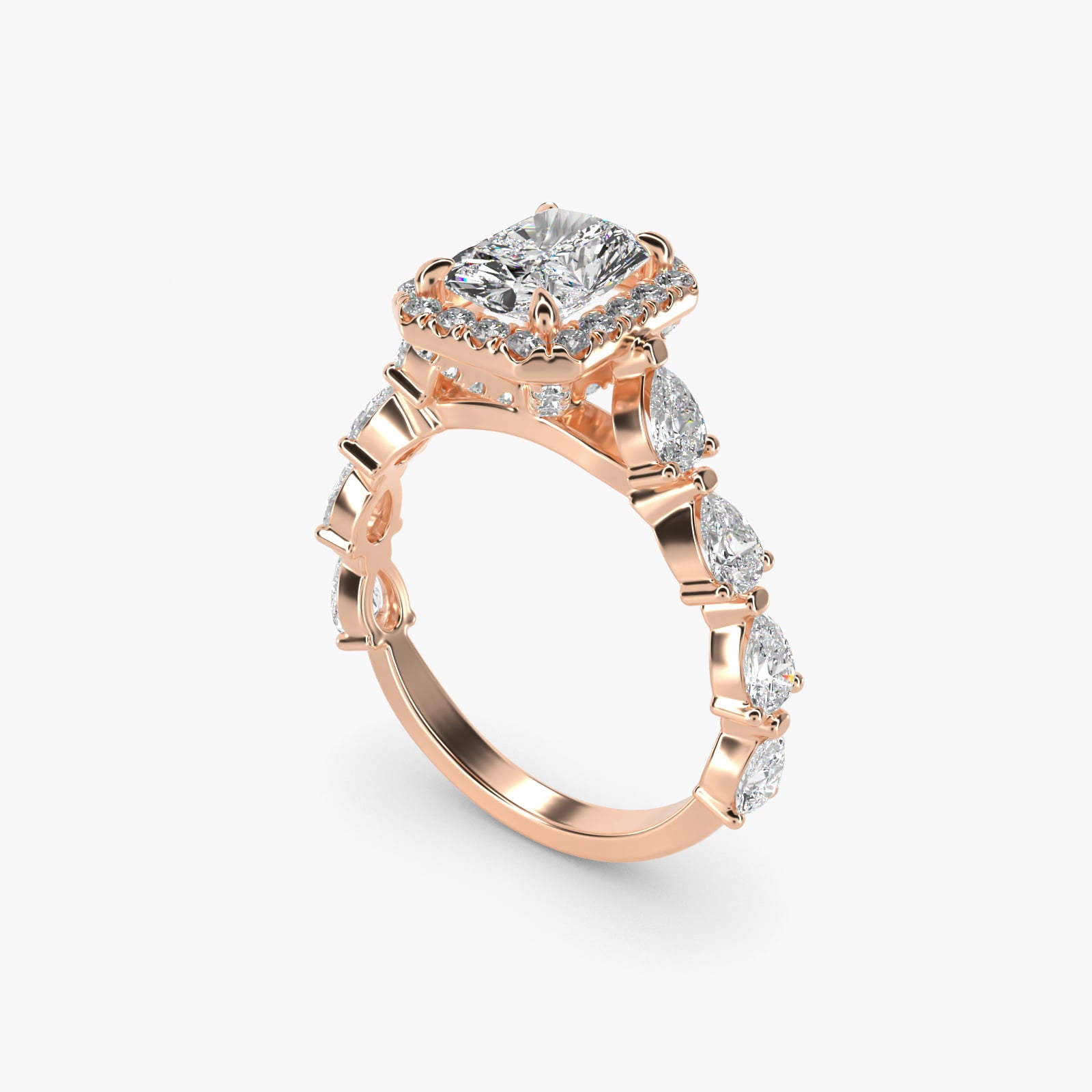 Fancy Pear Halo Engagement Ring in 14k Rose Gold - Radiant Center
