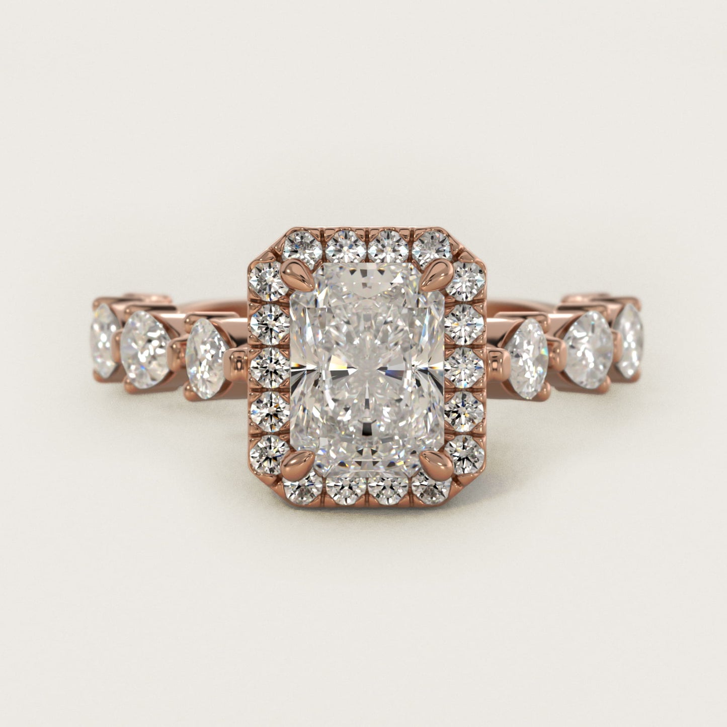 Fancy Pear Halo Engagement Ring in 14k Rose Gold - Radiant Center