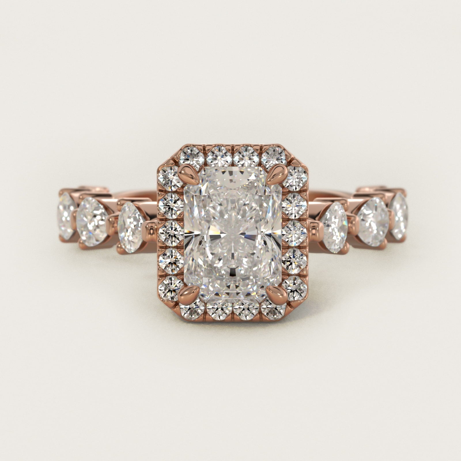 Fancy Pear Halo Engagement Ring in 18k Rose Gold - Radiant Center