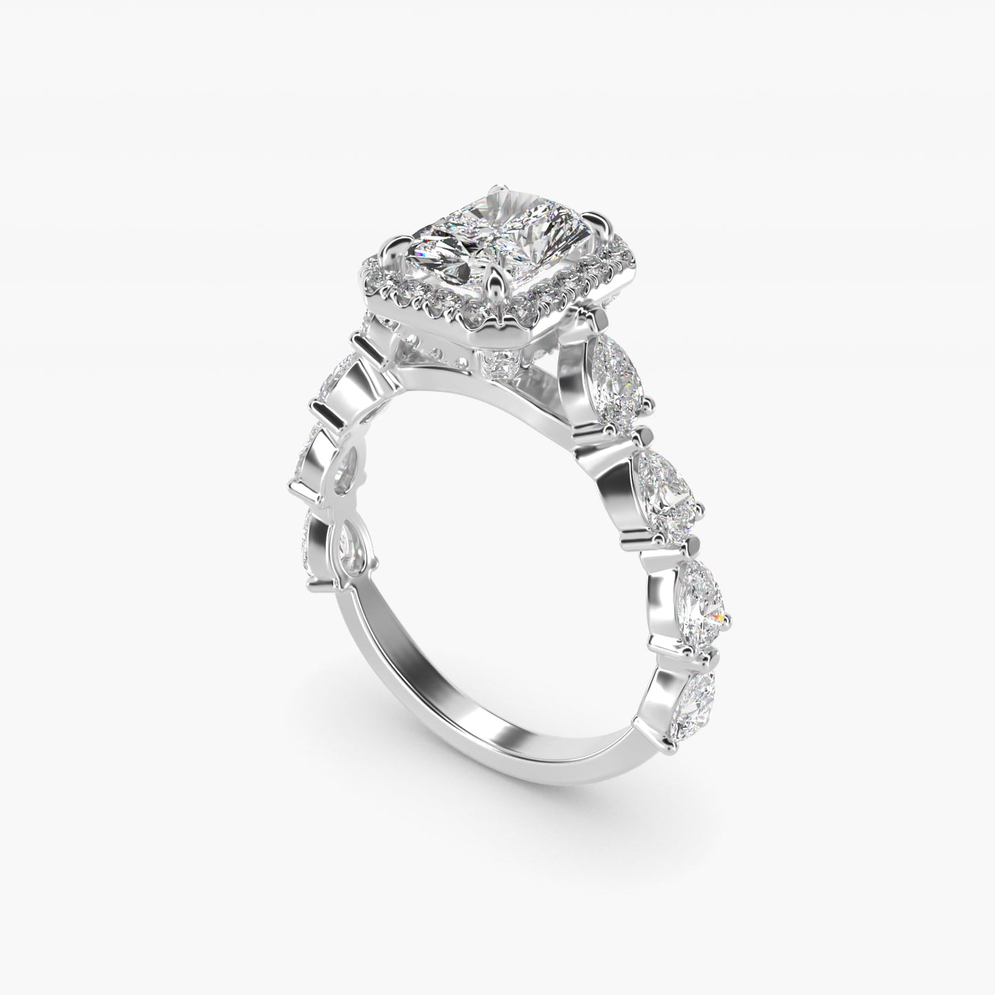 Fancy Pear Halo Engagement Ring in 14k White Gold - Radiant Center