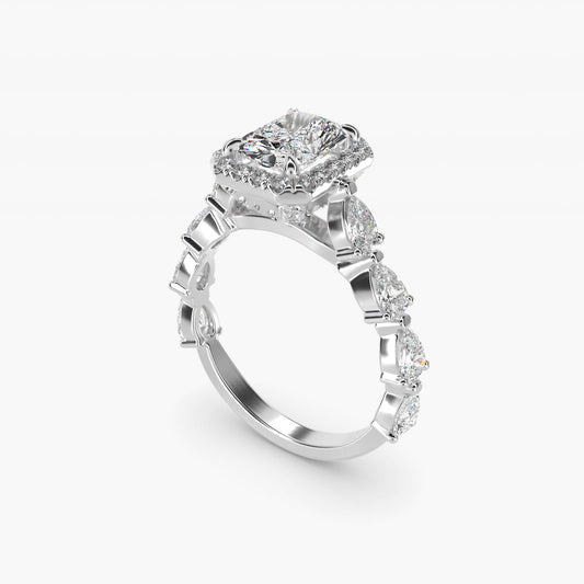 Fancy Pear Halo Engagement Ring in 14k White Gold - Radiant Center