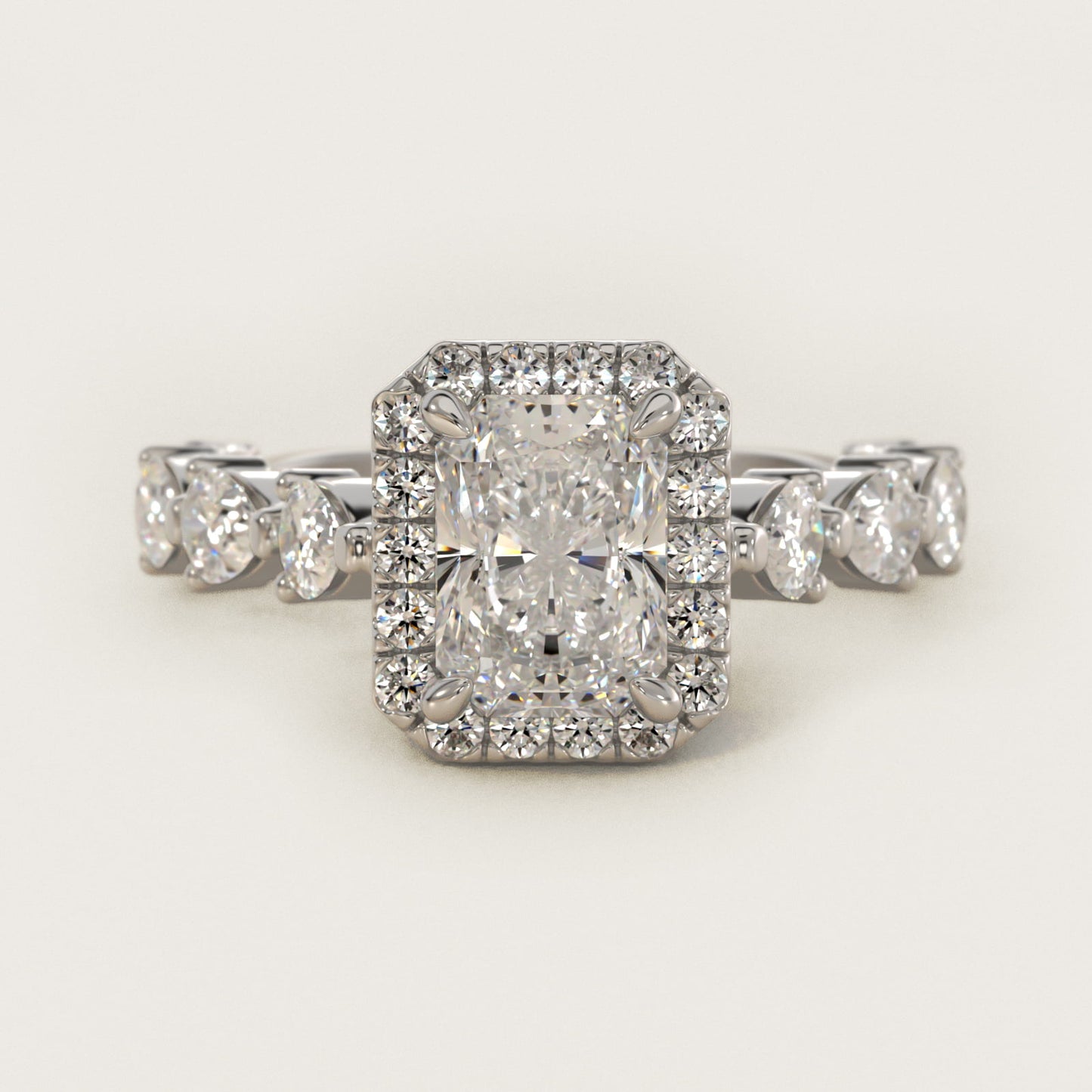Fancy Pear Halo Engagement Ring in 14k White Gold - Radiant Center