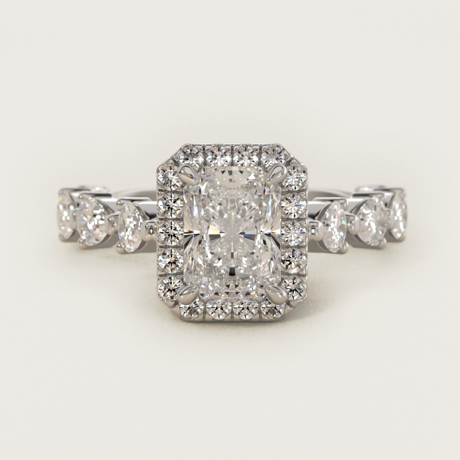 Fancy Pear Halo Engagement Ring in 14k White Gold - Radiant Center
