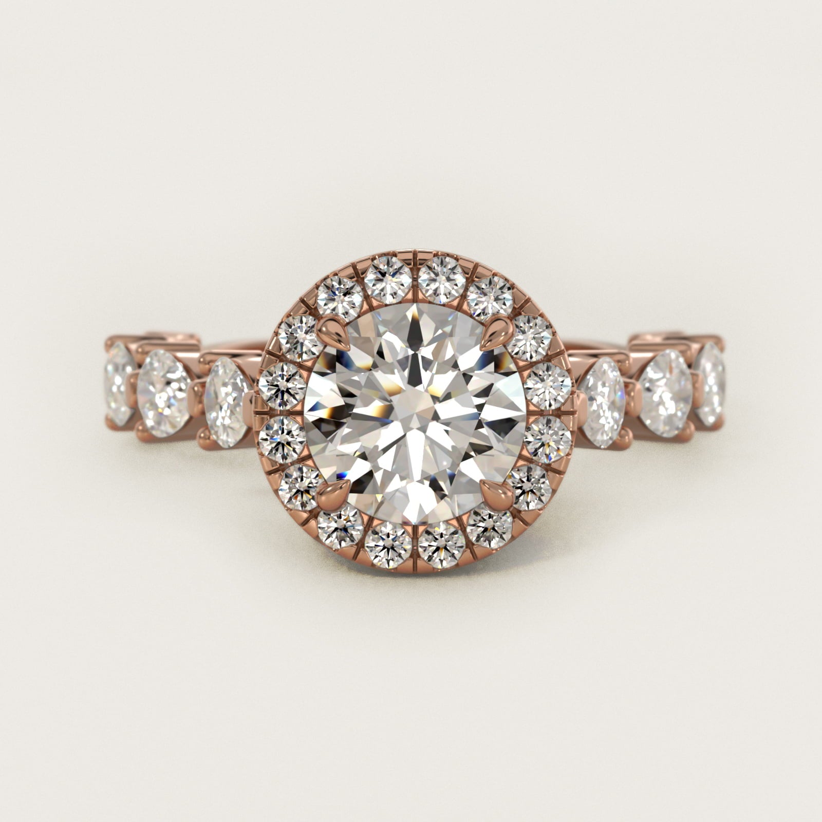 Fancy Pear Halo Engagement Ring in 14k Rose Gold - Round Center