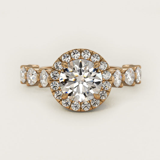 Fancy Pear Halo Engagement Ring in 18k Yellow Gold - Round Center