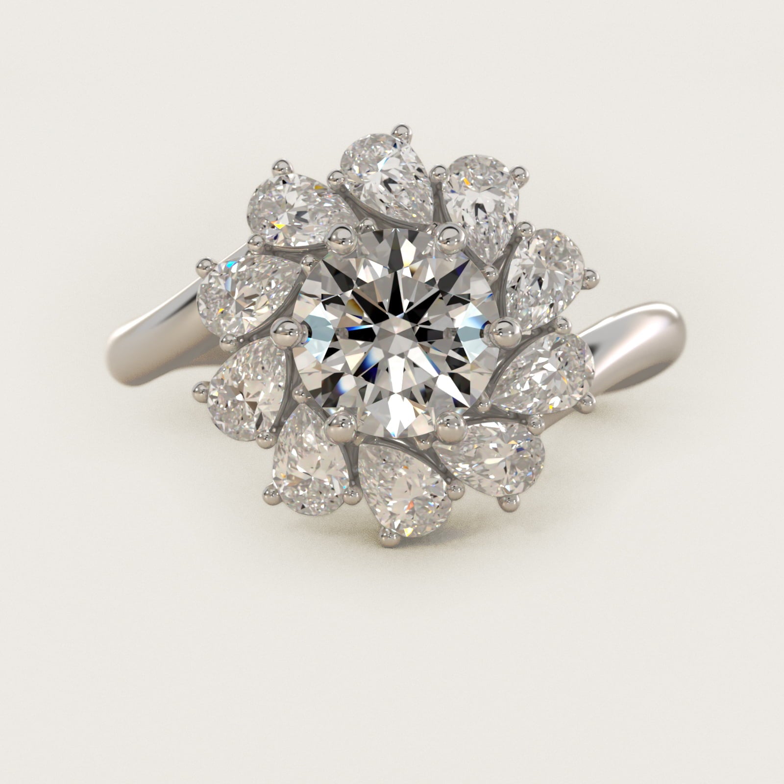 Fancy Pear Shape Whirling Diamond Halo Engagement Ring In 18K White Gold By James Allen - Round Center