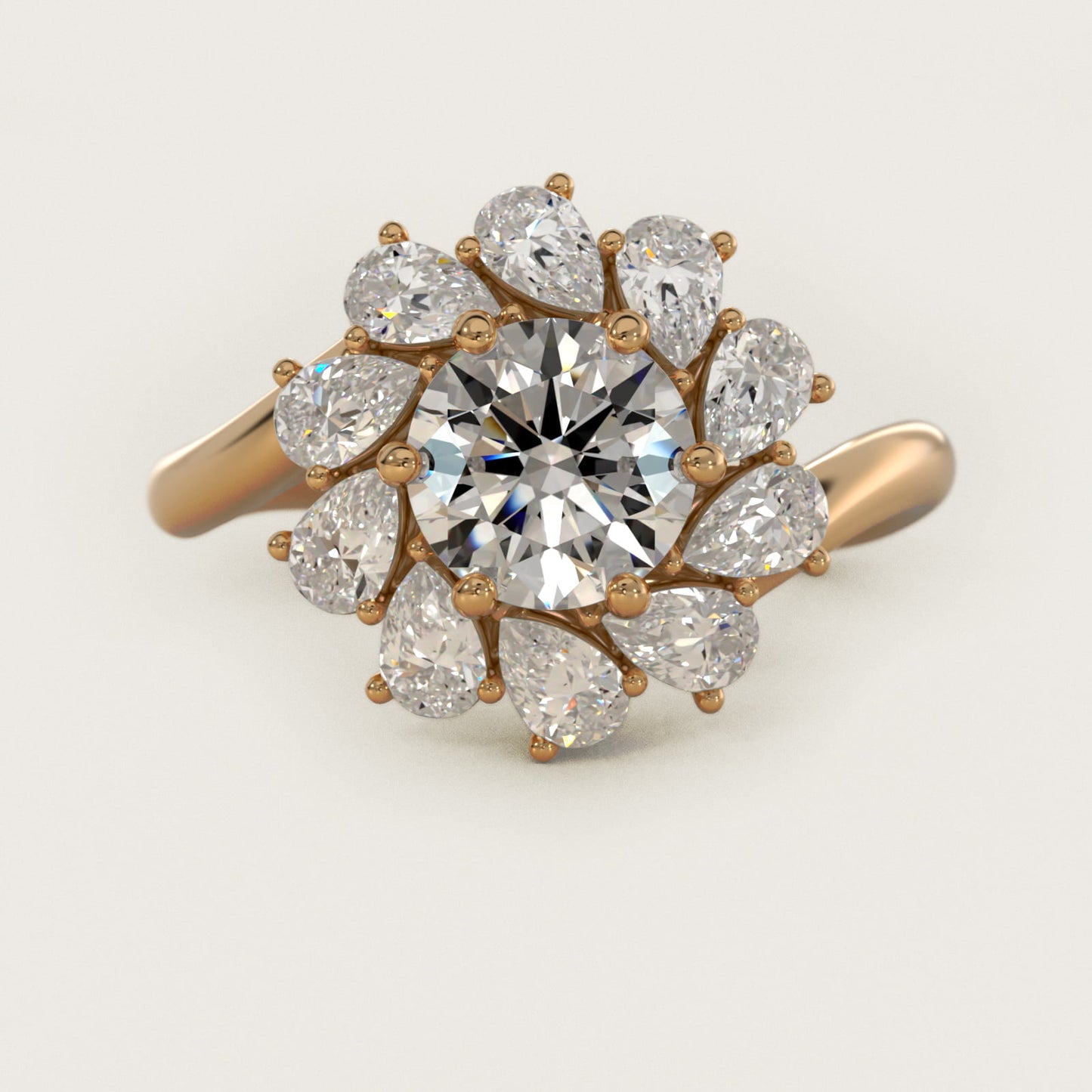 Fancy Pear Shape Whirling Diamond Halo Engagement Ring In 14K Yellow Gold By James Allen - Round Center