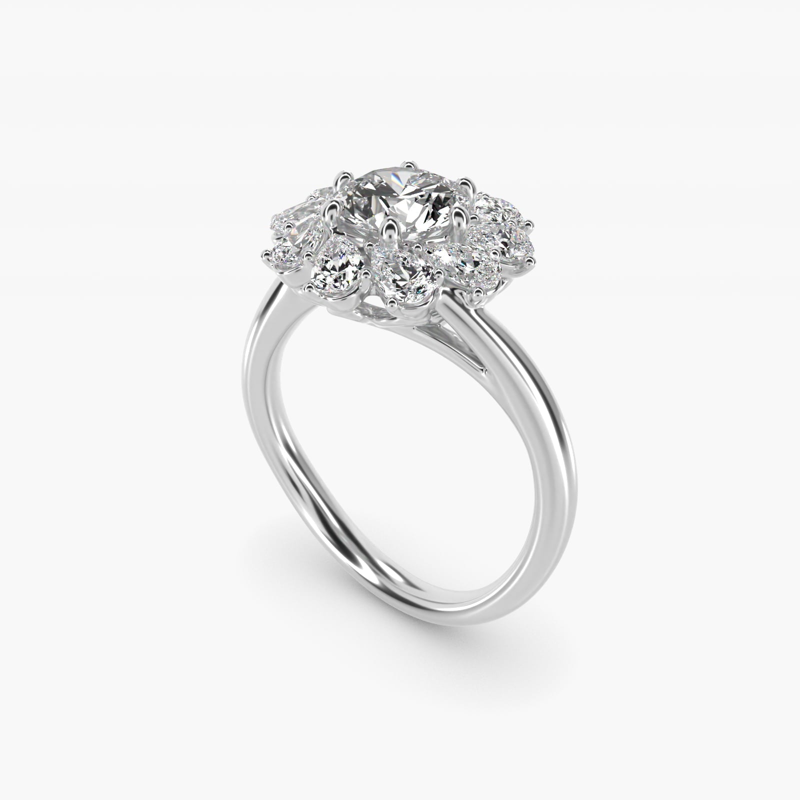 Fancy Pear Shape Whirling Diamond Halo Engagement Ring In Platinum By James Allen - Round Center