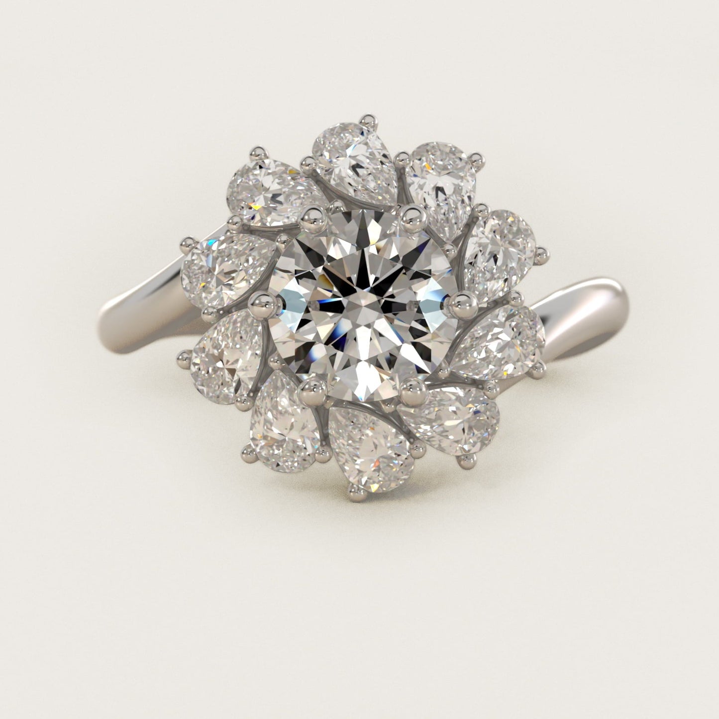 Fancy Pear Shape Whirling Diamond Halo Engagement Ring In Platinum By James Allen - Round Center