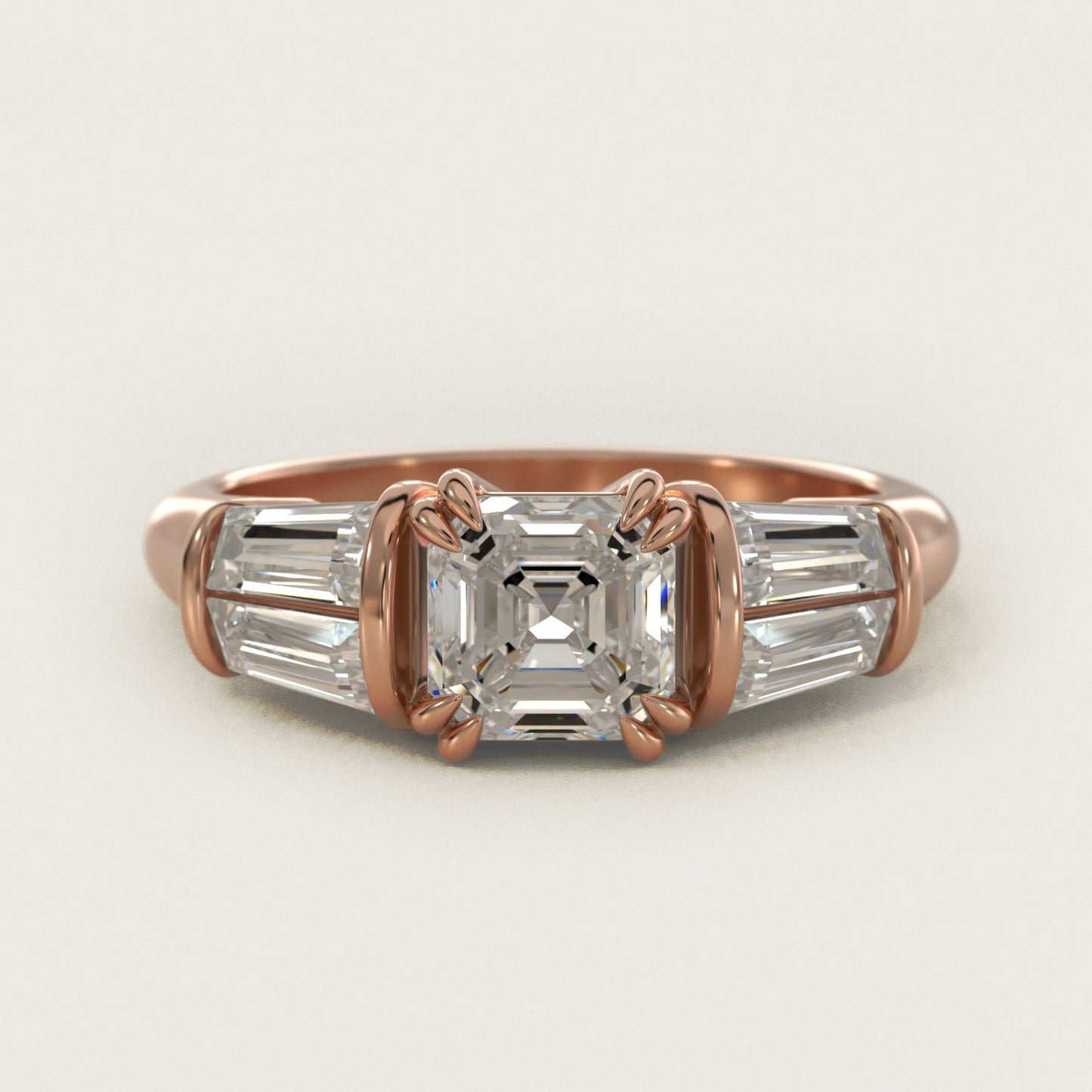 Five-Stone Tapered Baguette Diamond Engagement Ring in 18k Rose Gold (3/4 ct. tw.) - Asscher Center