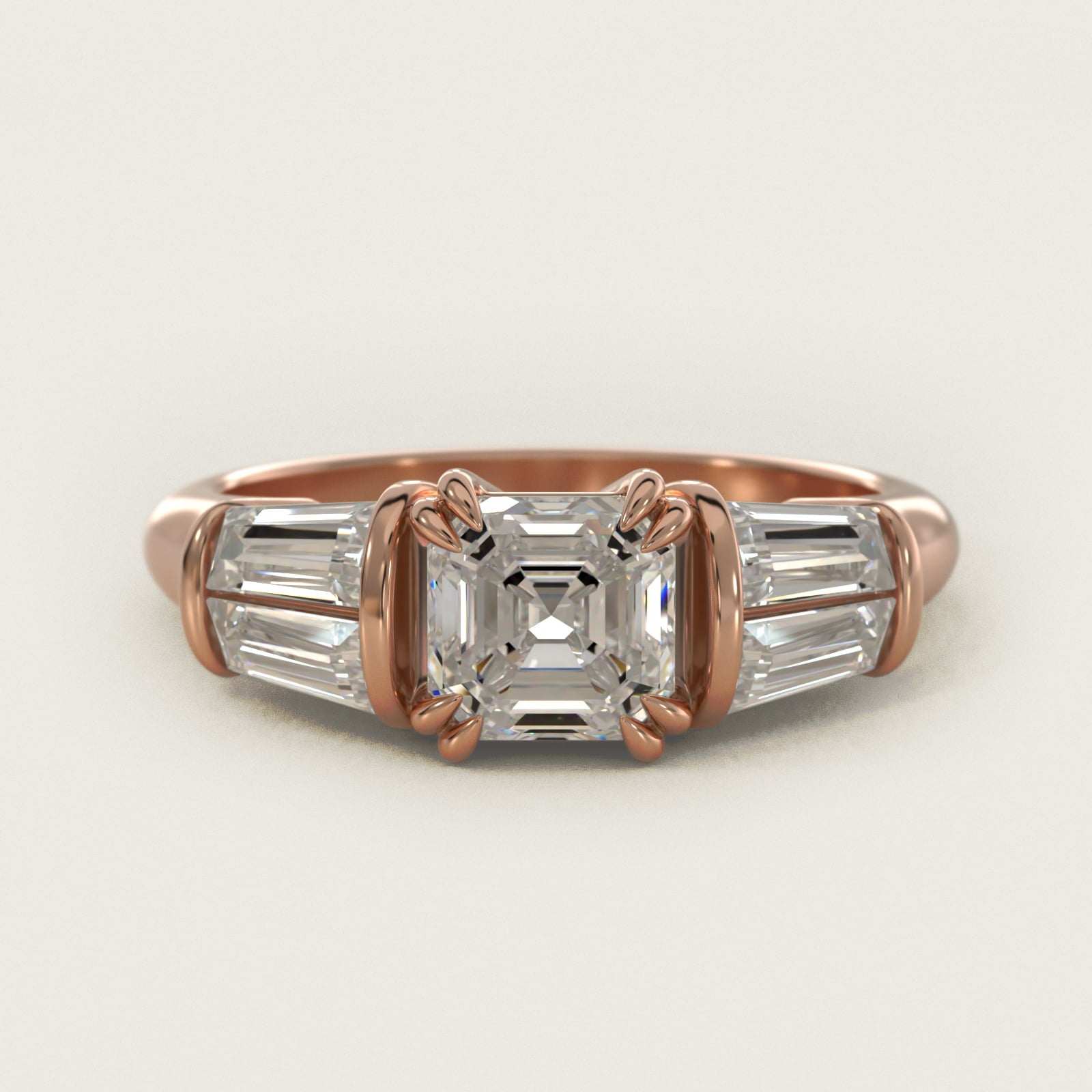 Five-Stone Tapered Baguette Diamond Engagement Ring in 18k Rose Gold (3/4 ct. tw.) - Asscher Center