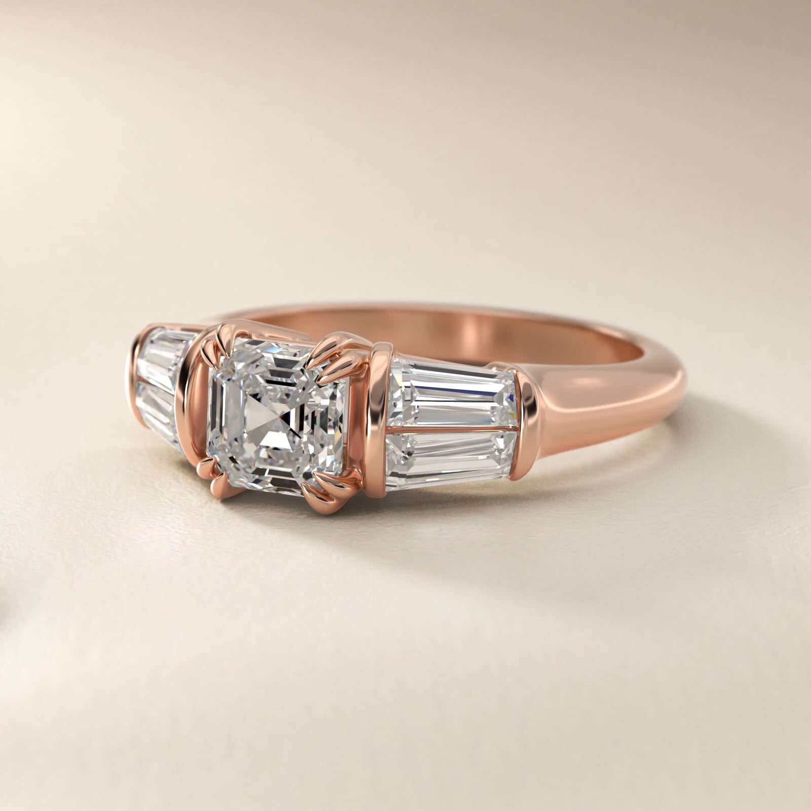 Five-Stone Tapered Baguette Diamond Engagement Ring in 18k Rose Gold (3/4 ct. tw.) - Asscher Center