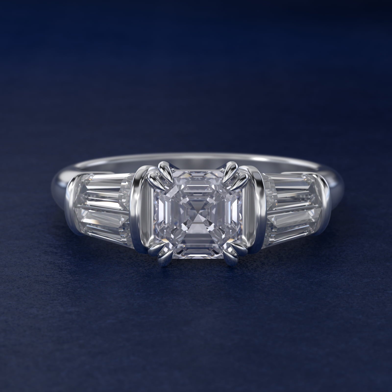 Five-Stone Tapered Baguette Diamond Engagement Ring in 18k White Gold (3/4 ct. tw.) - Asscher Center