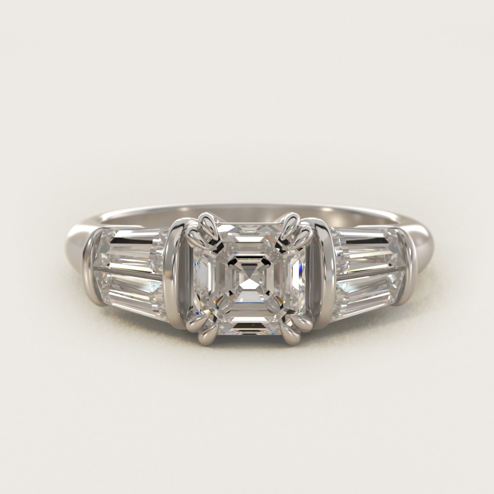 Five-Stone Tapered Baguette Diamond Engagement Ring in Platinum (3/4 ct. tw.) - Asscher Center