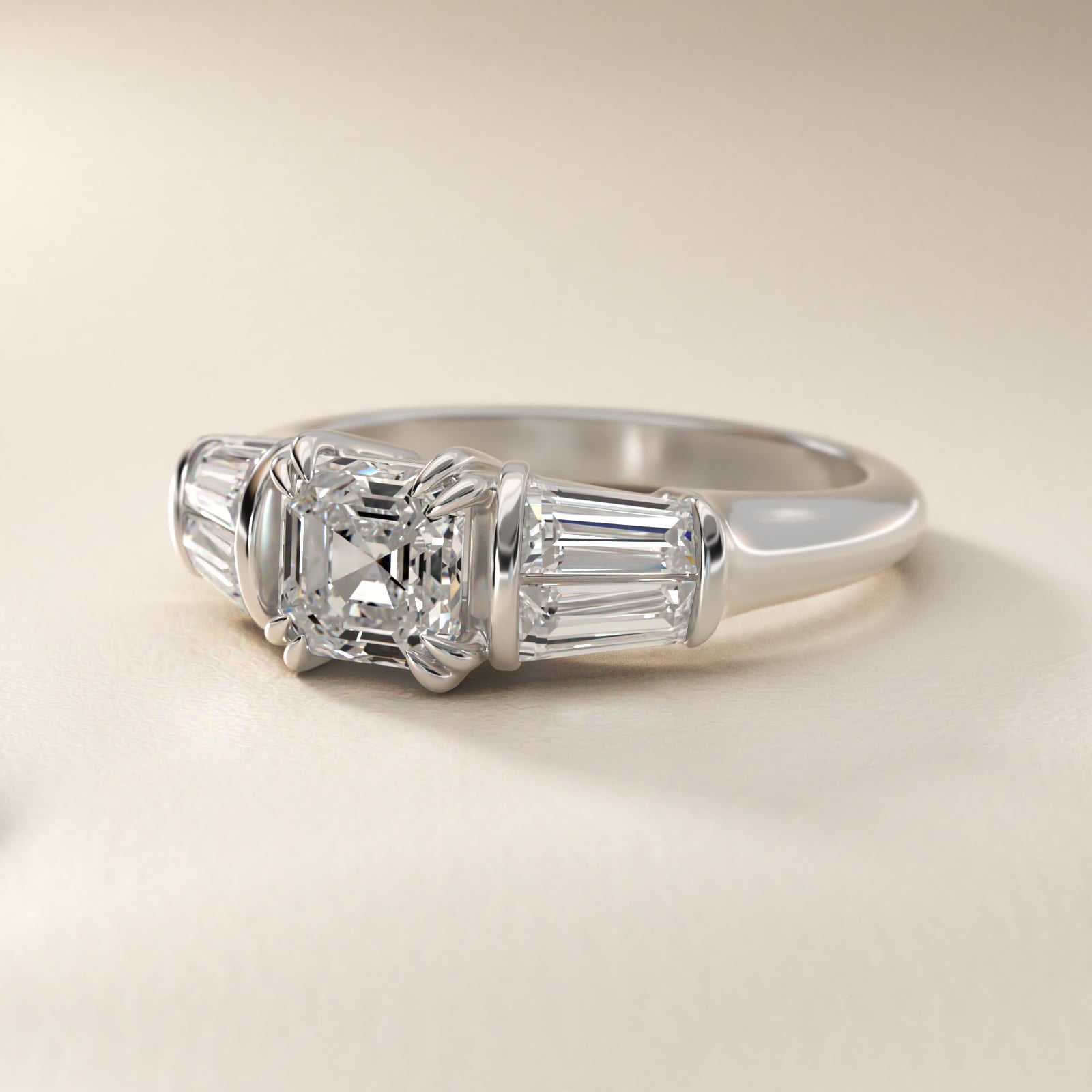 Five-Stone Tapered Baguette Diamond Engagement Ring in Platinum (3/4 ct. tw.) - Asscher Center