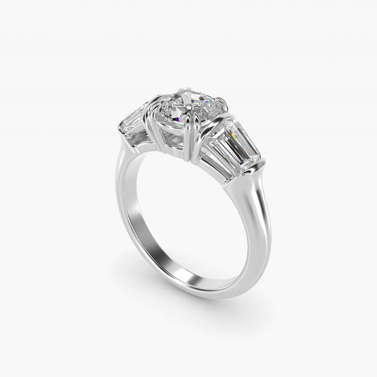 Five-Stone Tapered Baguette Diamond Engagement Ring in 14k White Gold (3/4 ct. tw.) - Cushion Center
